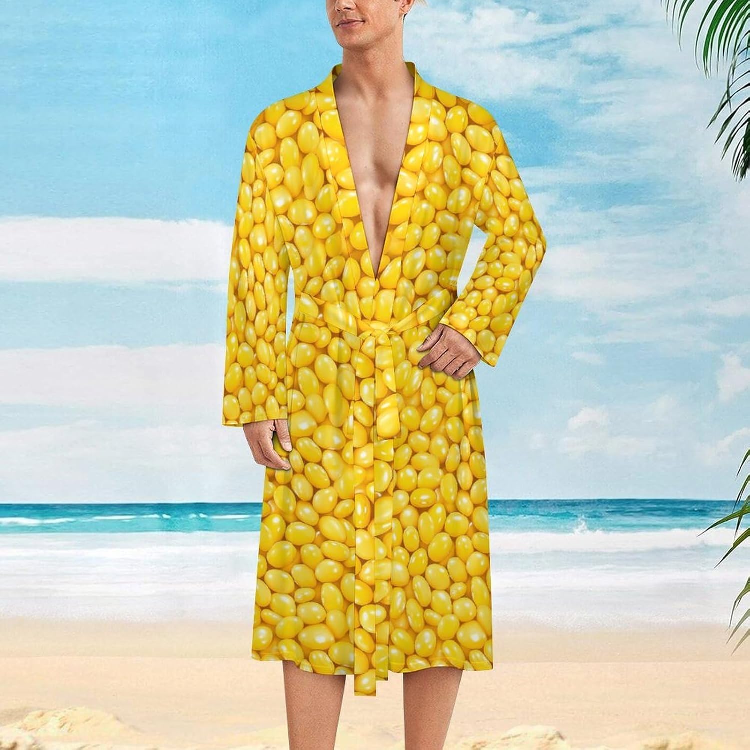 Yellow And Soybeans Mens Robe Long Bathrobe for Women Bath Robes Lightweight Soft Printed Sleepwear