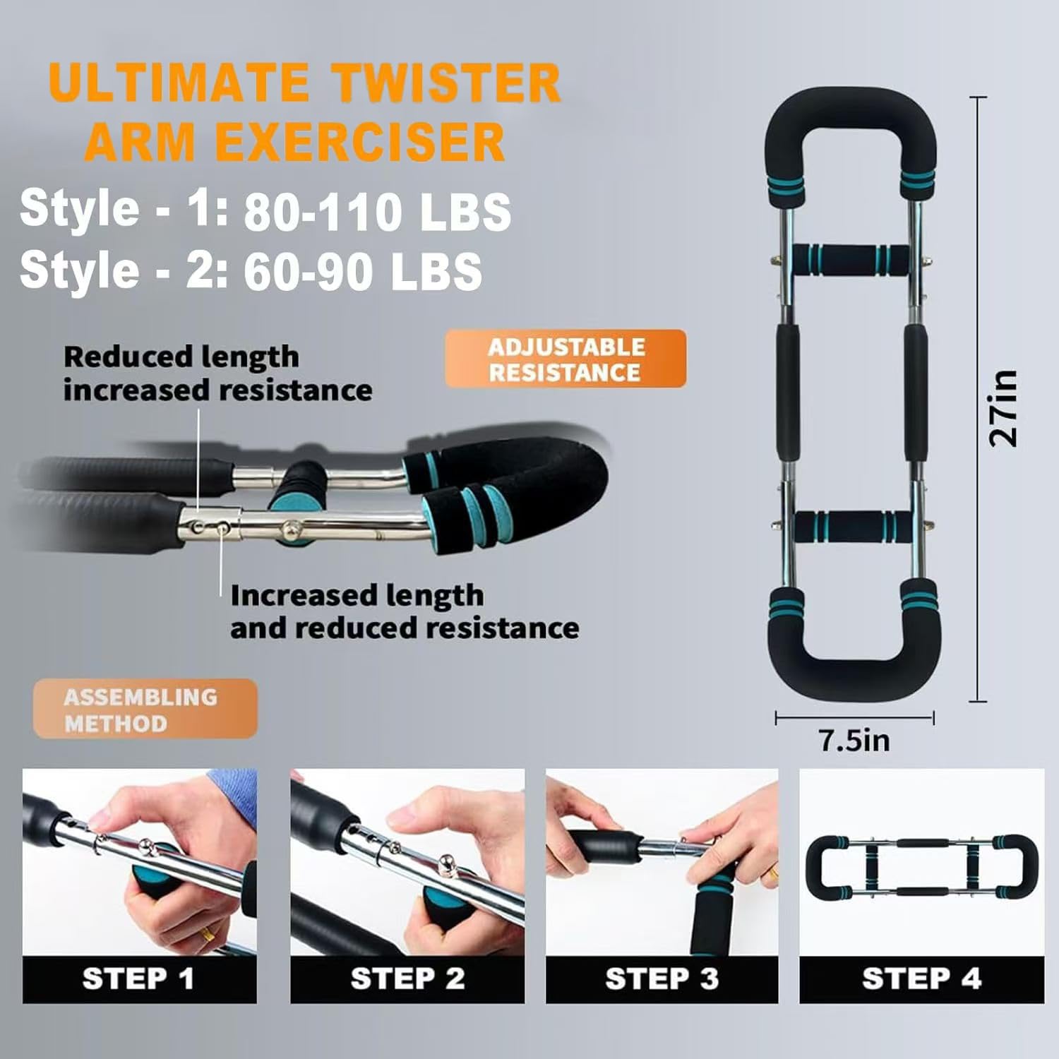Ultimate Twister Arm Trainer, 29,9 a 50 kg, Extensor de Pecho Ajustable, Ejercicio Mejorado del antebrazo, Equipo de Entrenamiento Muscular de Hombros, Equipo de Entrenamiento en