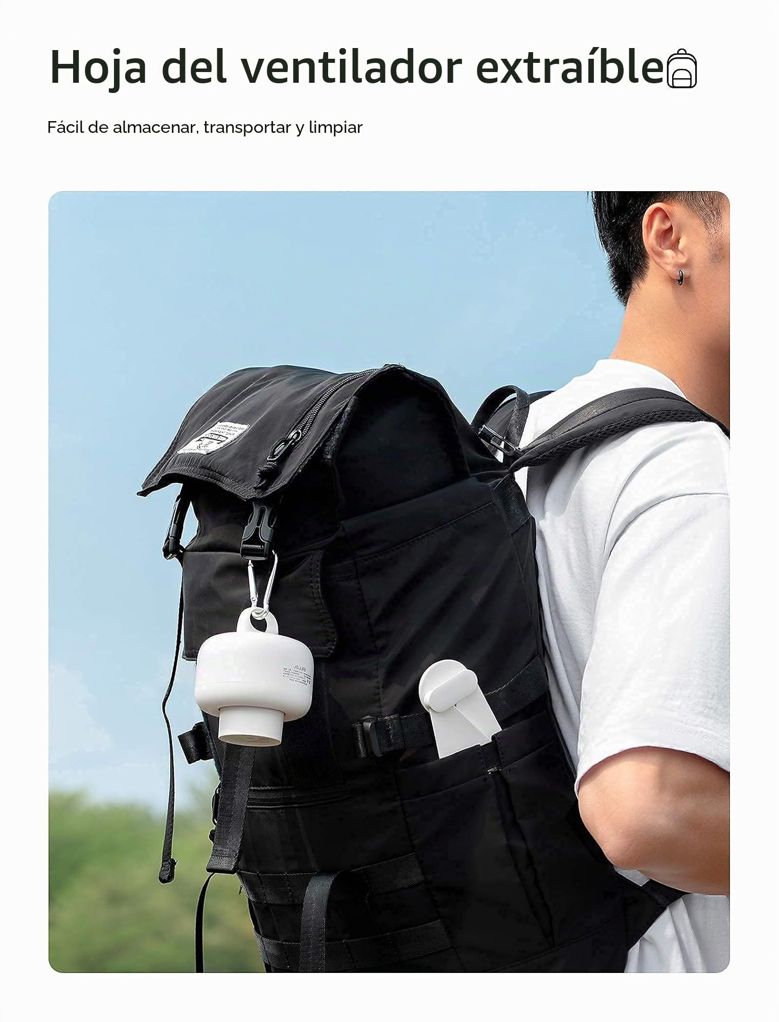 JISULIFE 8000mAh Ventilador de camping con pilas, USB recargable con control remoto, aspas de ventilador extraíbles, gancho para colgar, temporizador, 4 velocidades para exteriores-blanco