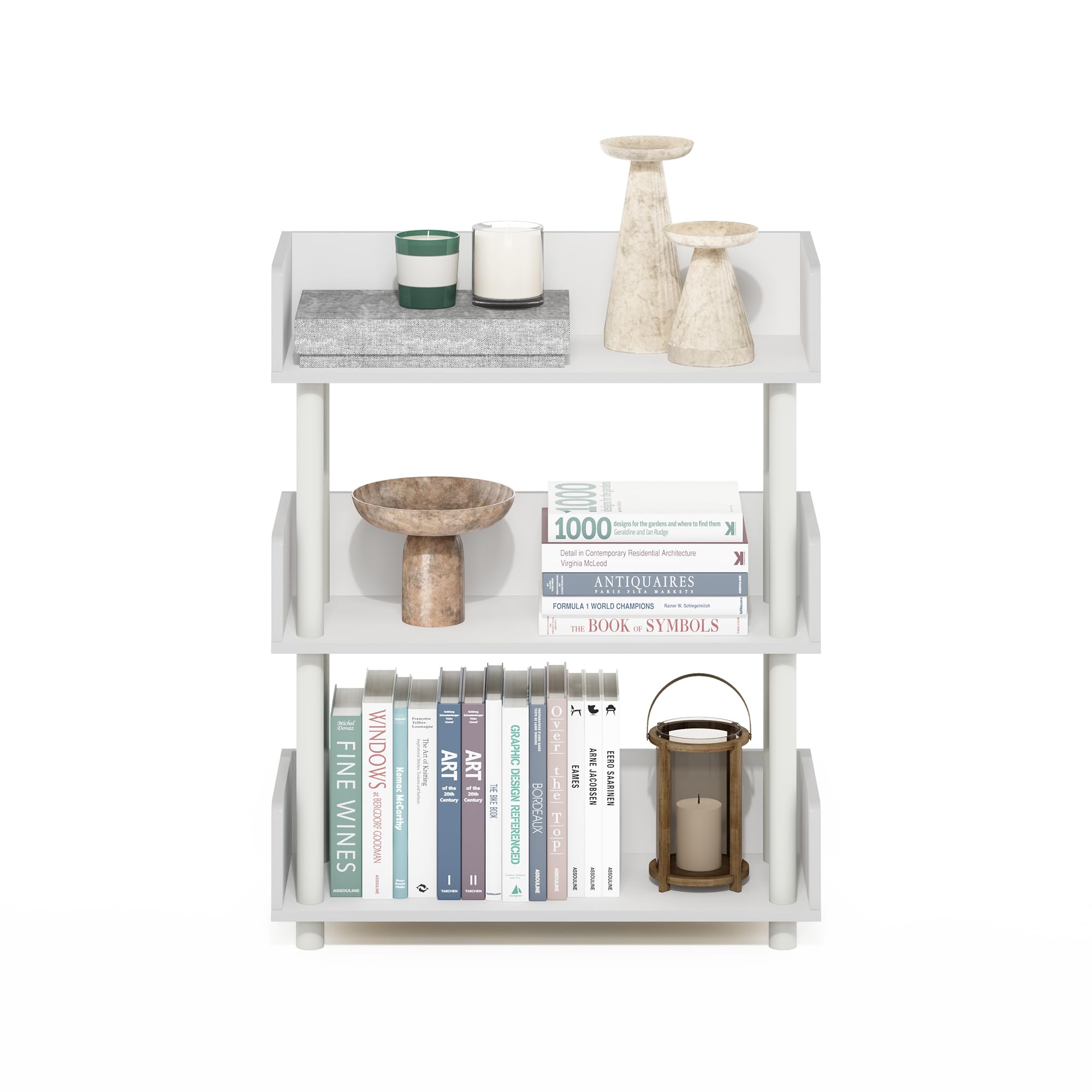 Furinno Turn-N-Tube Espositore multiuso autoportante a 3 livelli, libreria, Bianco/Bianco