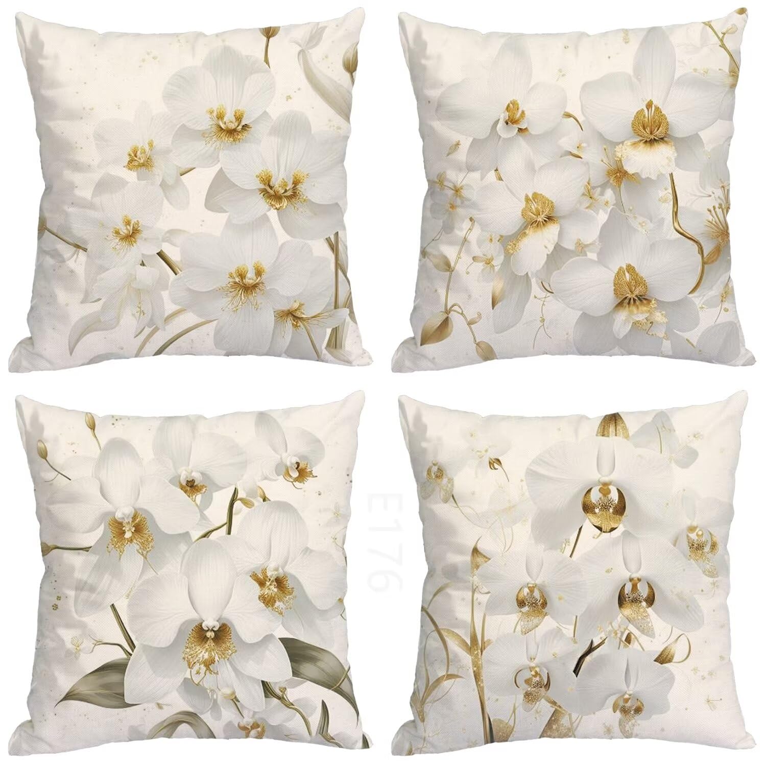 Bianco Federe Cuscini Divano 65x65cm,4 Pack Fiore Estate Esterno Cuscini per Divano,Doppio Lato Quadrato Morbido Cuscini Divano,per Divano Soggiorno Sedia Autunno Dekoration Cuscino,Regali LY-176
