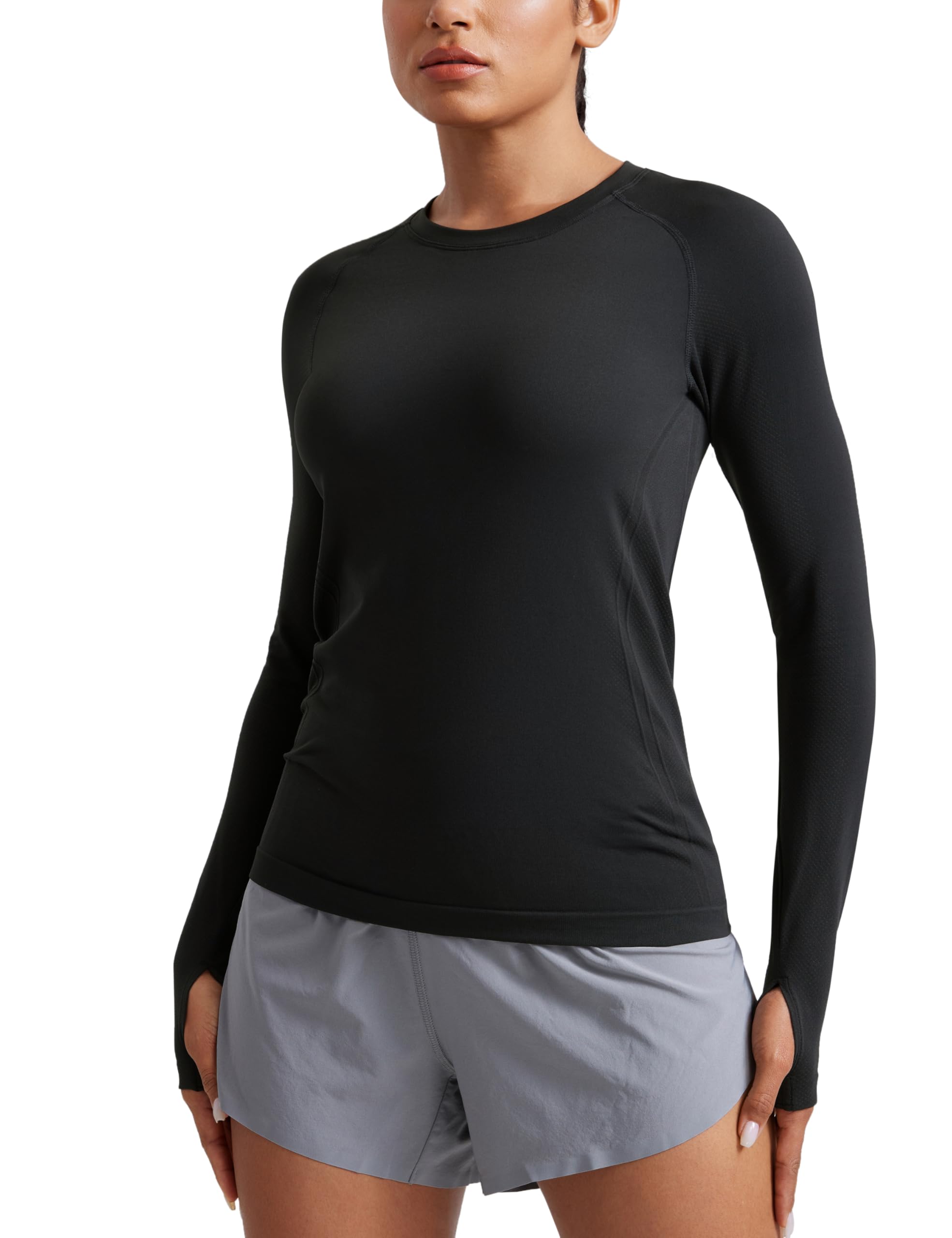 CRZ YOGA Seamless Long Sleeve Shirts for Women Hip Length - Workout Athletic Running Gym Yoga Tops Breathable