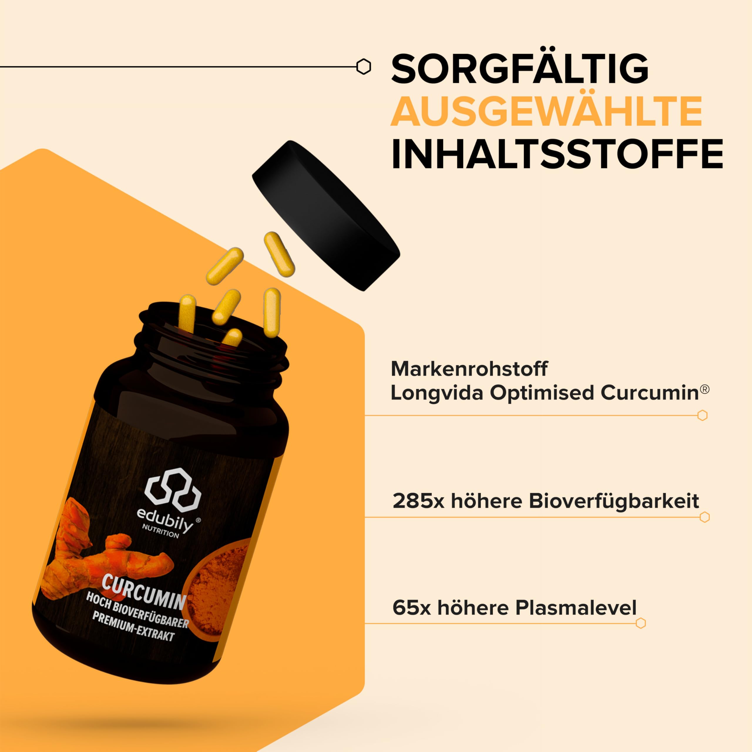 edubily nutrition® Kurkuma Kapseln - Curcurmin aus dem Markenrohstoff Longvida Optimized Curcumin® - Optimale Aufnahme im Körper - Laborgeprüft - Vegan - 60 Kapseln (500 mg Curcumin)