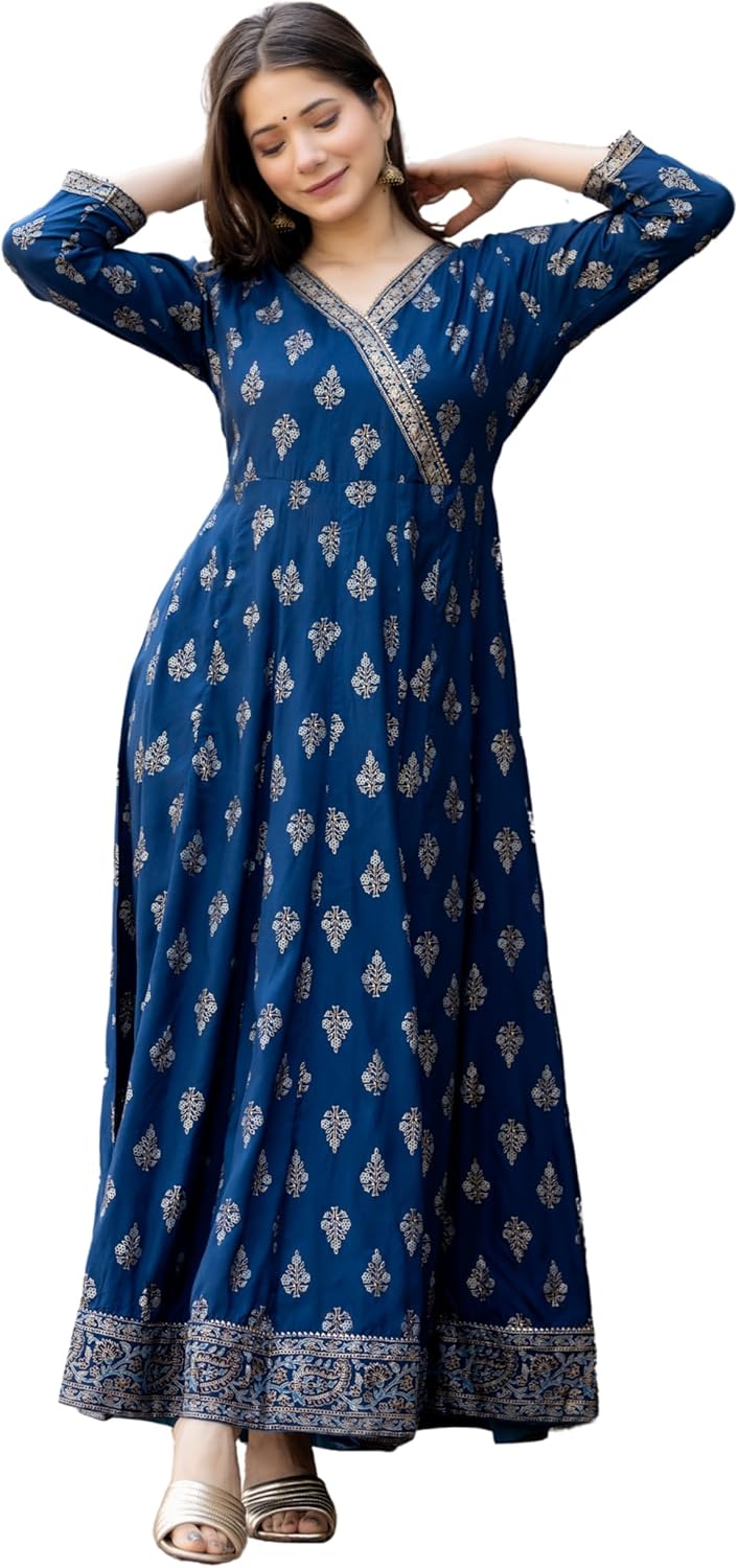 Compatible With rytras Women's Printed Anarkali Ethnic Wear Kurta Set with Dupatta(RYT206,3XL) Blue