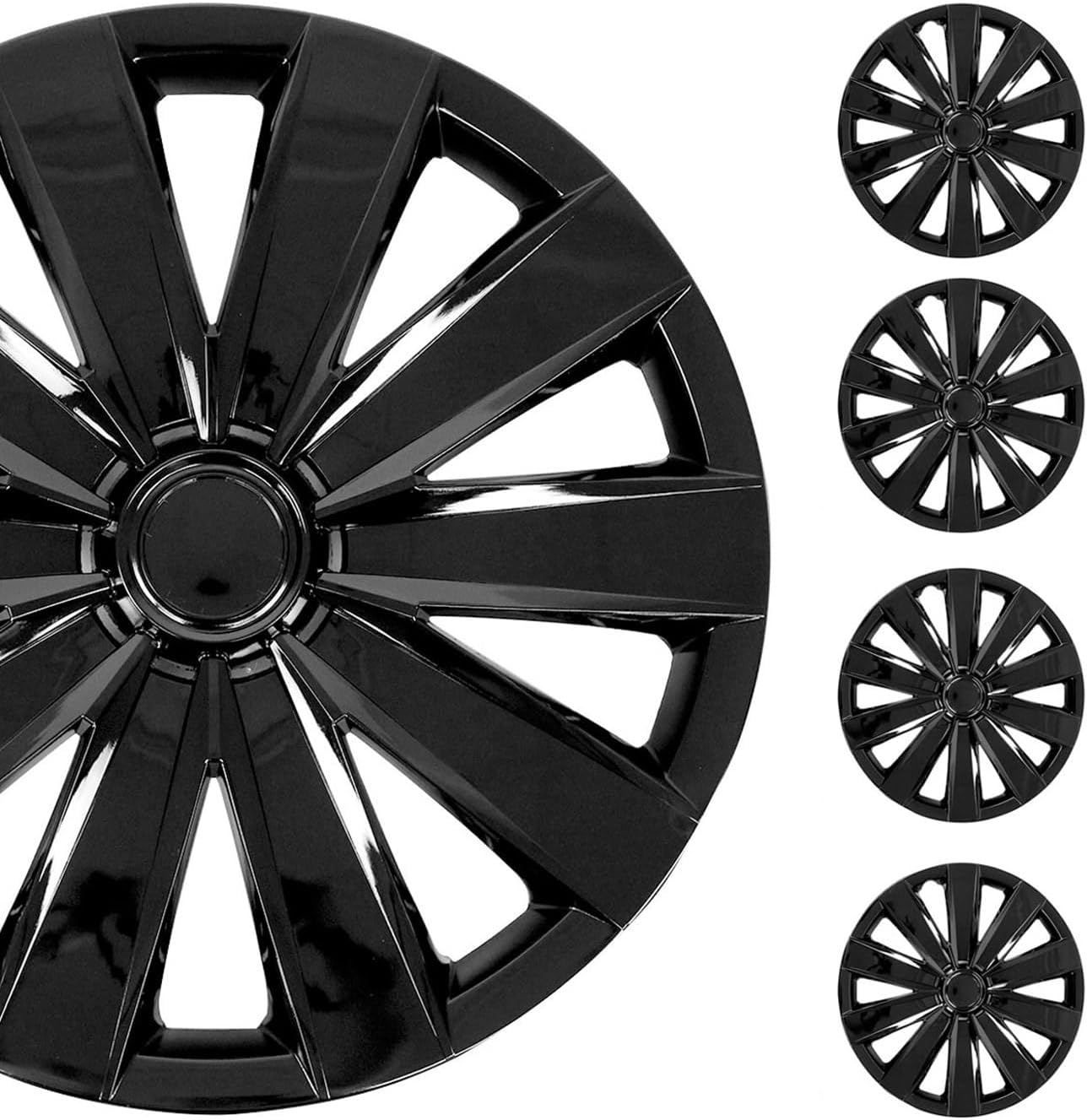 ABS Black Hub Caps 16 Inch Set of 4, Tapas para Rines 16, Premium Wheel Covers 16 Inch, R16 Rim Cover Set, Snap On Durable Car Replacement Exterior Accessories
