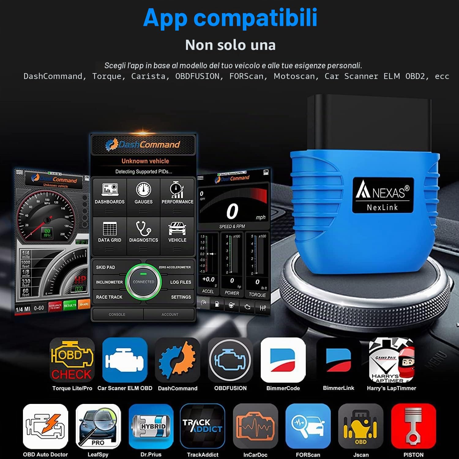 AUTOPHIX NexLink Bluetooth 5.0 OBDII Scanner per iPhone e Android e Windows, Lettore di Codici diagnostici, Strumento di analisi Auto per Veicoli Dopo Il 1996 e Soprattutto per Le Moto