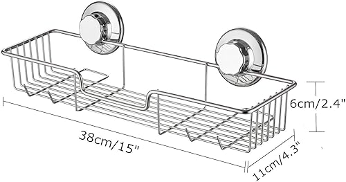 Miniatura 6 de SANNO Estante de pared de baño con ventosa, cesta de baño profunda, ganchos de succión dobles