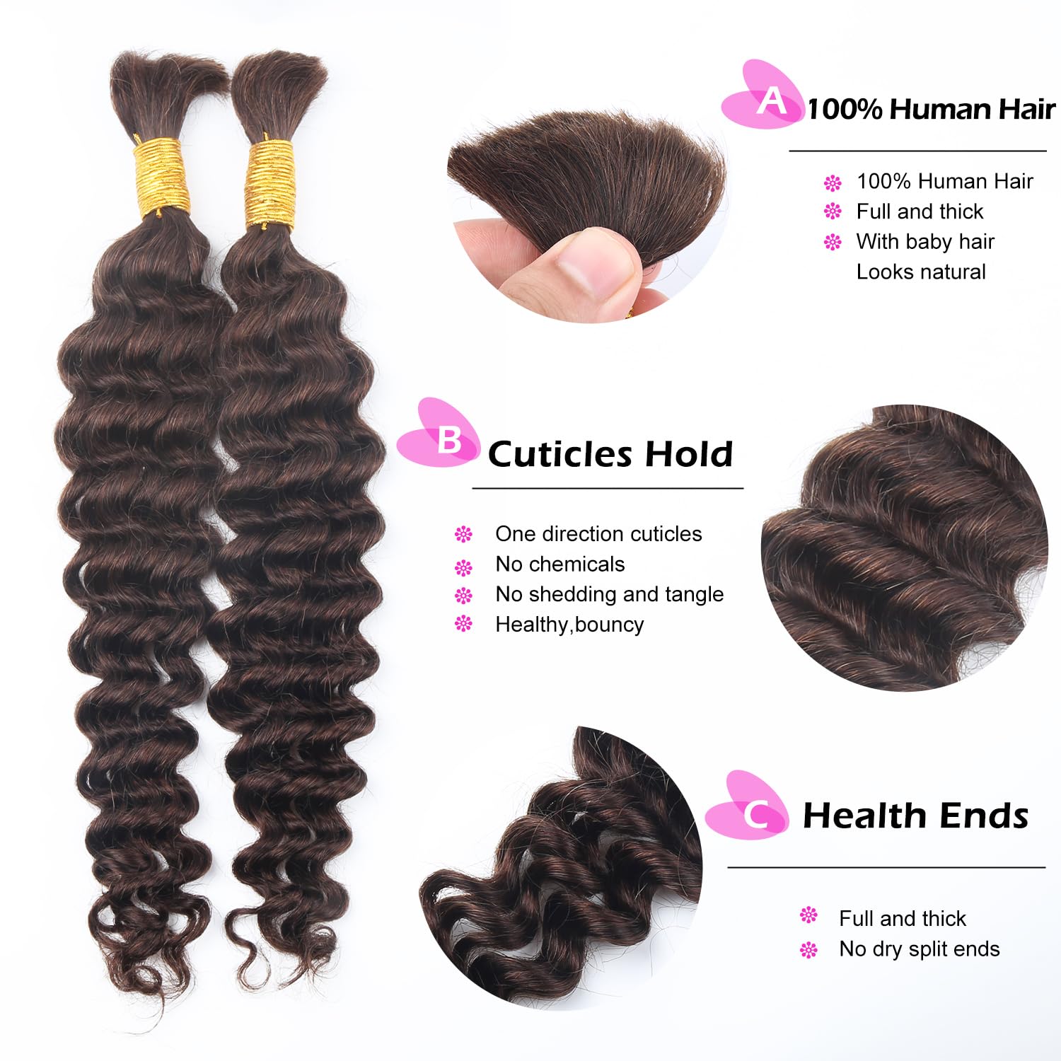 Pelo humano a granel para trenzar de onda profunda 50cm 20 pulgadas pelo humano rizado brasileño para mujeres sin paquetes de tramas extensiones de cabello humano marrón chocolate