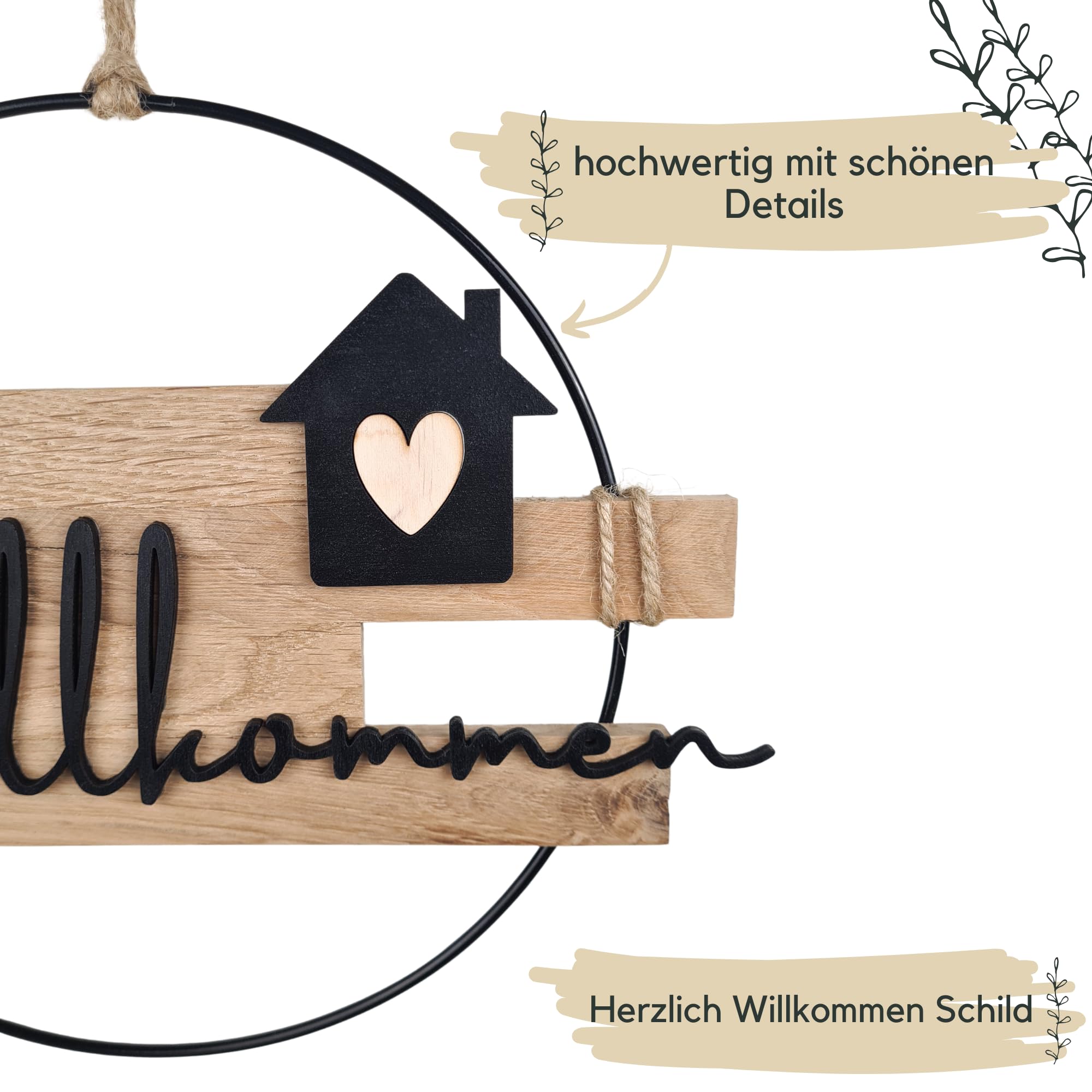 Türkranz Willkommen aus Holz | 20cm, 25cm und 30cm | Türkranz ganzjährig | Willkommen Schild Haustür | Haustürdeko | (30cm)