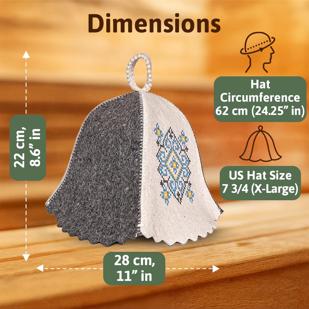 SHSH trade group Sombrero de sauna de lana ucraniana Bordado Ornamento Azul Vyshyvanka,Sombrero de sauna Finlandés,Sombrero de sauna para hombres,Sombreros de sauna ruso