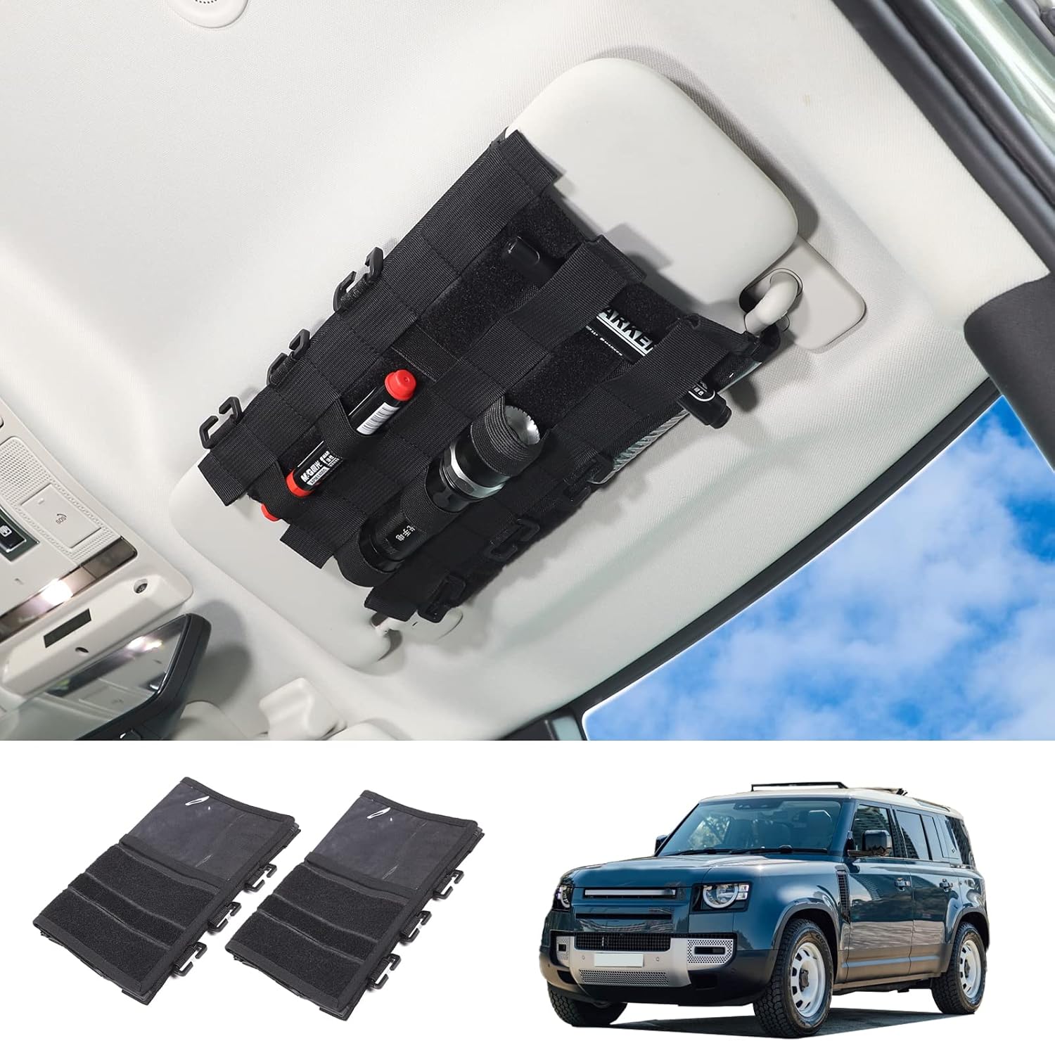 LLKUANG Car Sun Visor Organizer, Auto Interior Accessories Pocket Organizer Fit for Land Rover Defender 2020-2023 for Land Rover Discovery 5 Storage Pouch Holder, with Transparent Card Bag