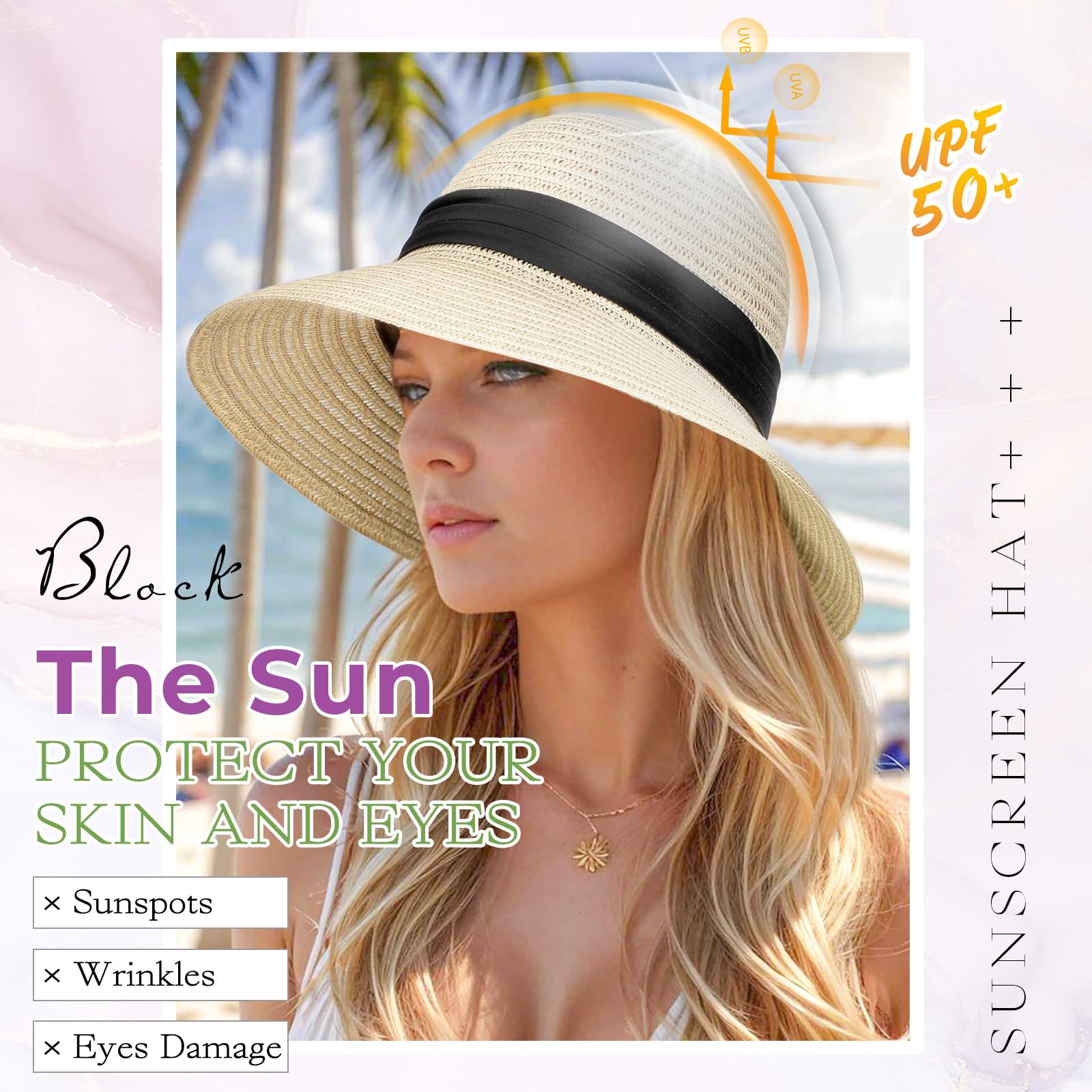 Amazon.com: Cephermer Sun Hat, Straw Hat Wig Detachable  display picture 1