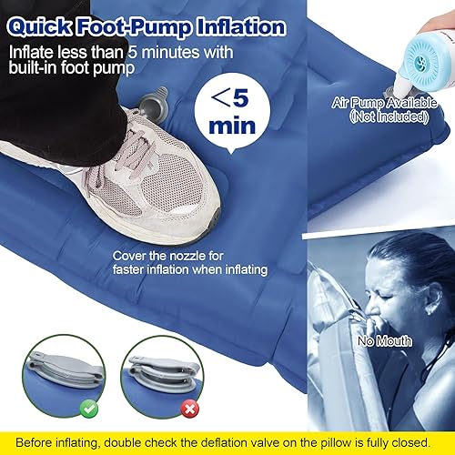 Miniatura 3 de CAMULAND Colchoneta de dormir doble para campamento, 4.7 pulgadas, ultra gruesa, autoinflable, para 2 personas, con bomba de pie de almohada