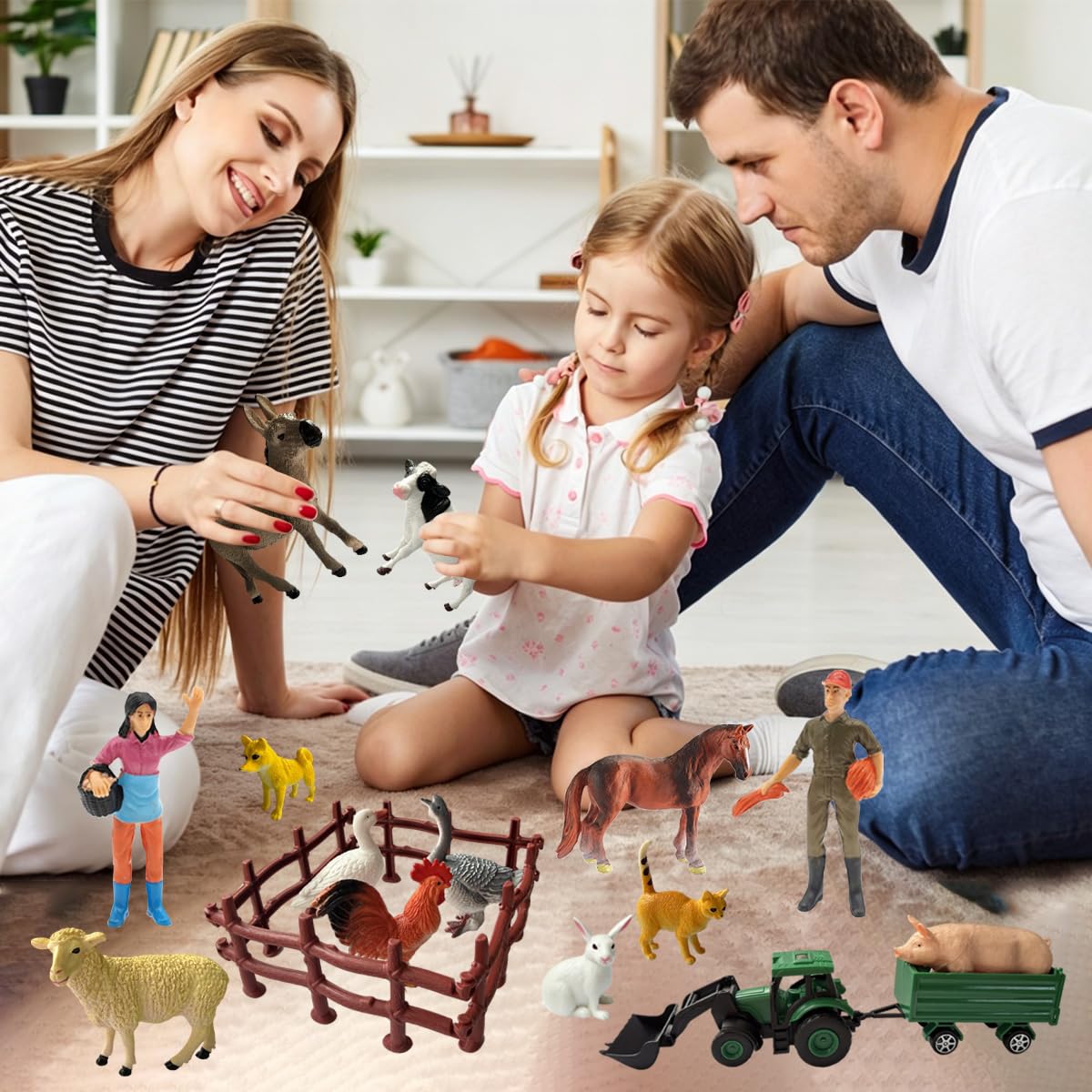 Bauerntiere Spielzeug Spielset für Kleinkinder, realistische Tierfiguren Spielzeug mit Haustier, Vieh und Geflügel Zaun Bauernspielset mit LKW, Vorschule Bildungs Lernspielzeug für 3+ Jahre