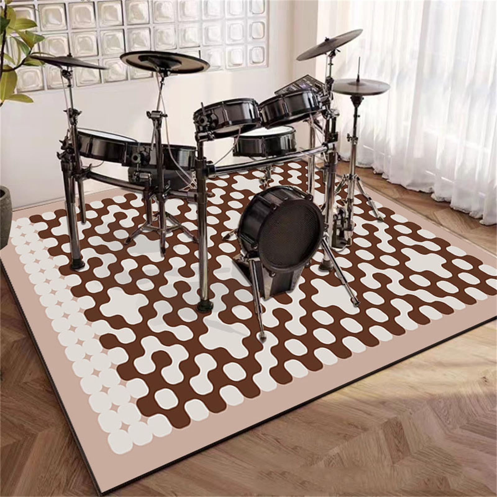 Hixingo Tappeto Insonorizzante per Batteria Acustica, Tappetino per Batteria Elettronica e Percussioni Tappetino Insonorizzante Antiscivolo per Musica Pratica (Tartan marrone,1.2 * 1.6m)
