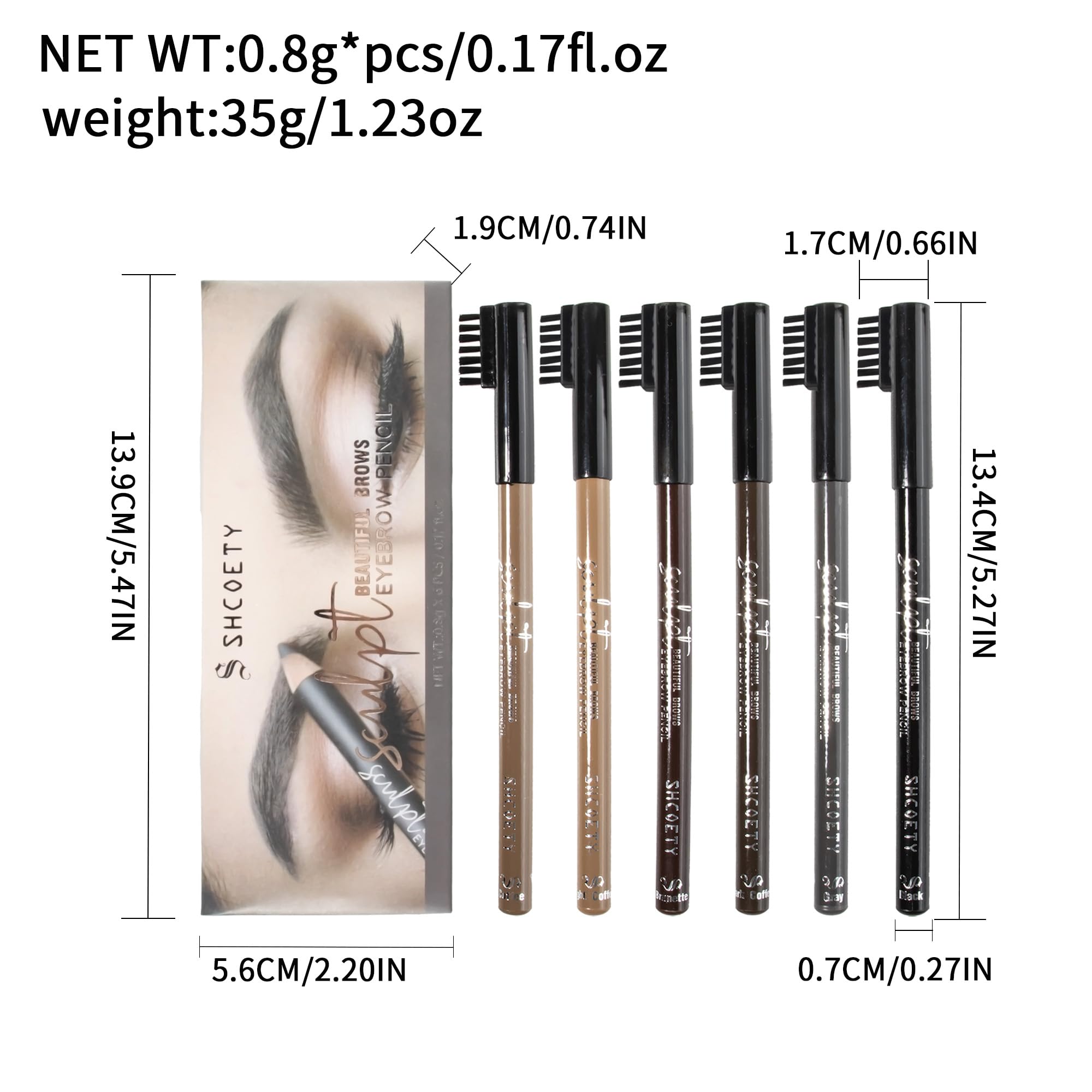 RZJZGZ 6 Colors Eyebrow Pencil Set, Waterproof Eyebrow Pen with Built-in Brush - Image 2