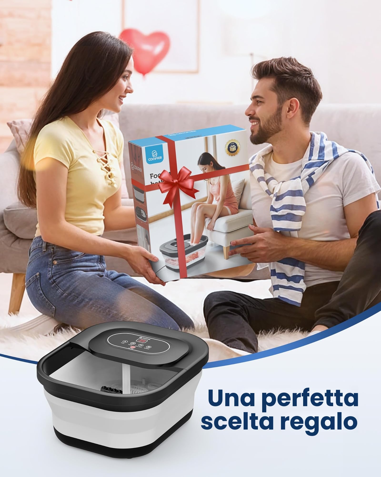 COMFIER Pediluvio Massaggiatore Pedi con Funzione di Riscaldamento, Funzione di Bolle, Vibrazione, Controllo della Temperatura, Pietra Pomice per Pedicure, Timer Intelligente, Regali per Uomini (Nero)