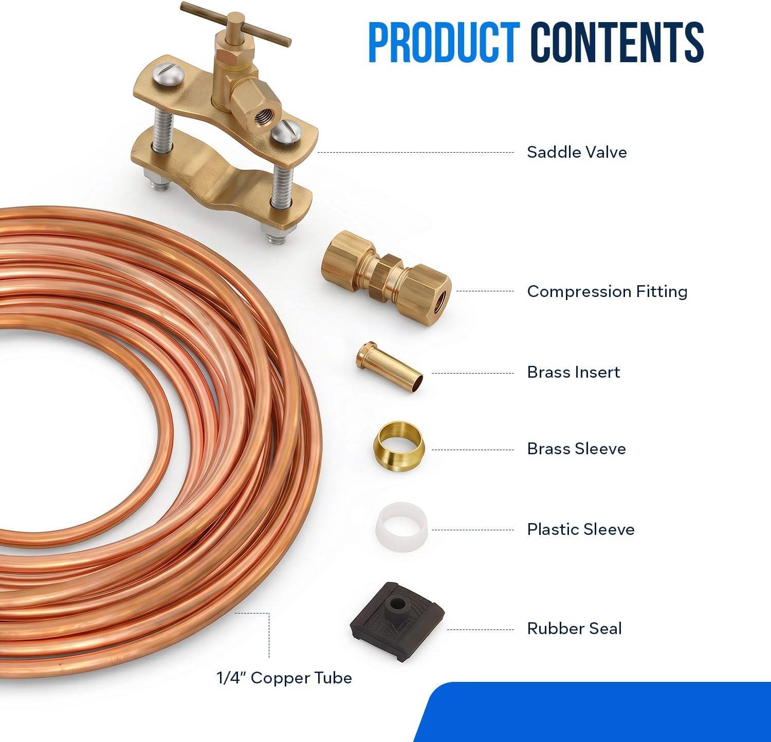HIGHCRAFT Ice Maker Kit with Self Piercing Saddle Valve Copper Tubing 1/4" x 25' for Refrigerator Water Line Connection