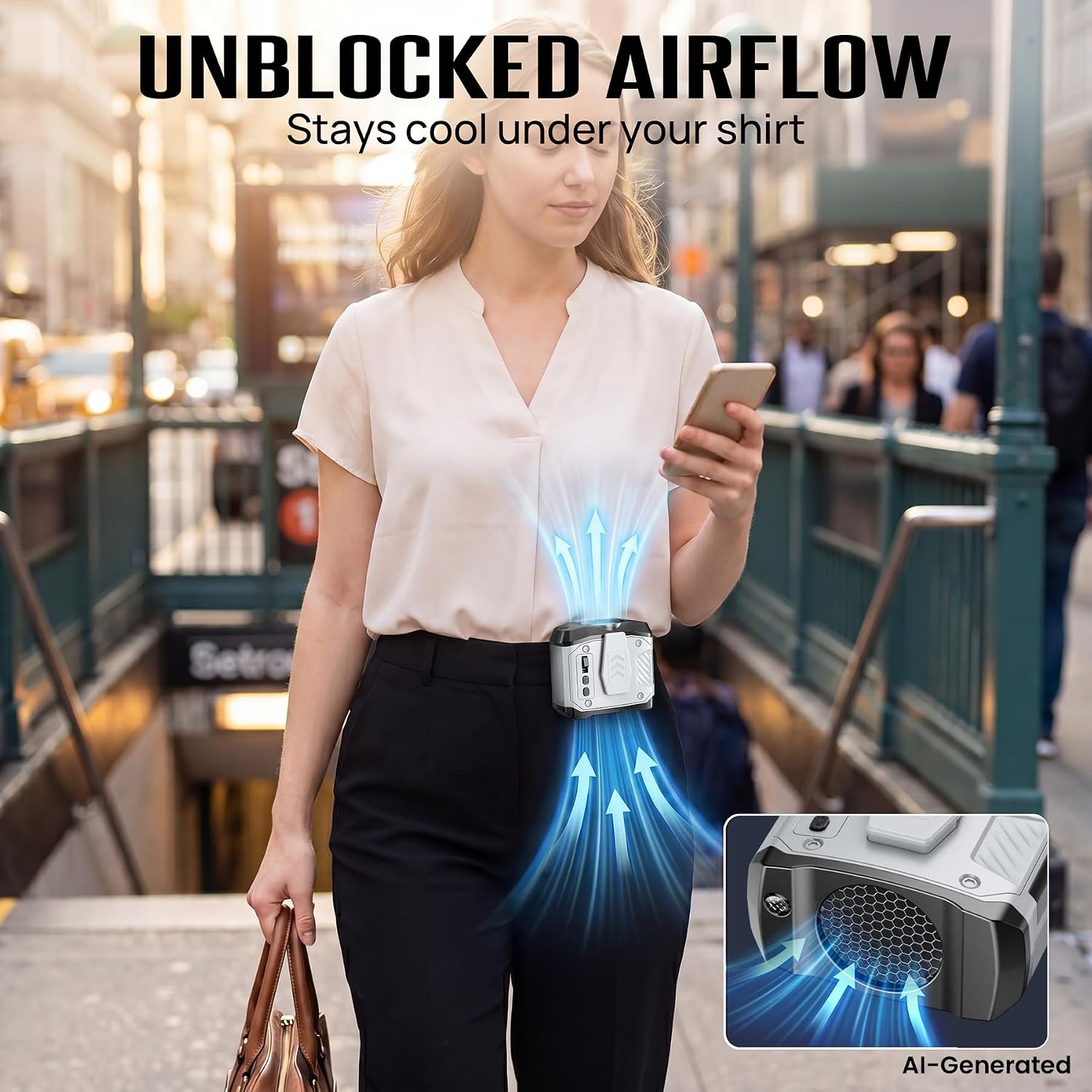 HAWANA Portable Waist Fan Clip on Fan for Shirt, 40H Max Cooling, Personal Wearable Belt Fan for Camping, Outdoor, Jobsite, Travel