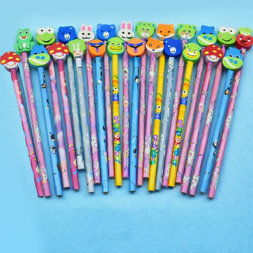 Cartoon Printed Pencils with Eraser for Kids Stationery Item Birthday Return Gifts (Set of 24 Pcs)