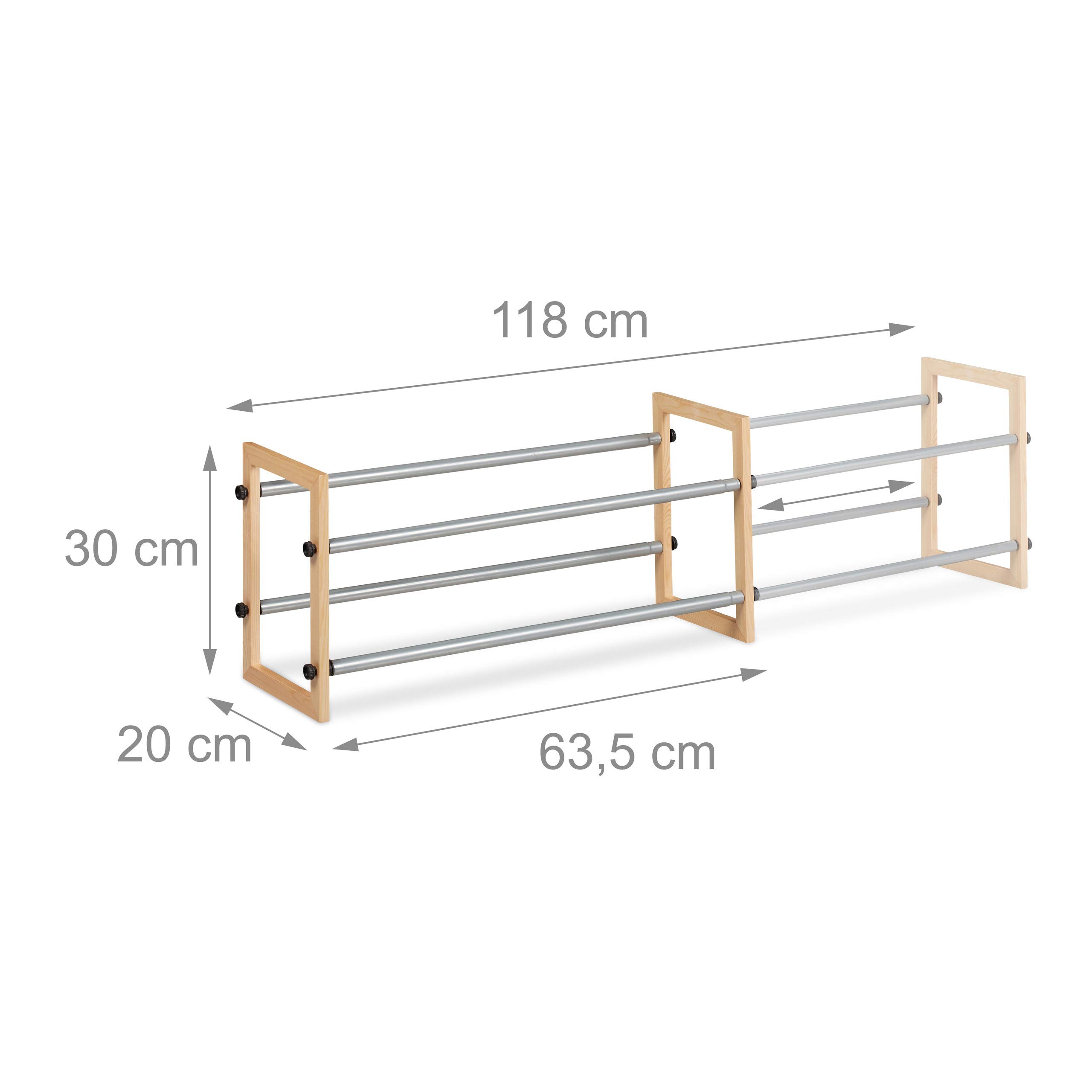 WENKO Schoenenrek Mod. Ecori, 2 etages voor het opbergen van schoenen, bamboe frame, metalen stangen met anti-slip oppervlak, uittrekbaar, zwart