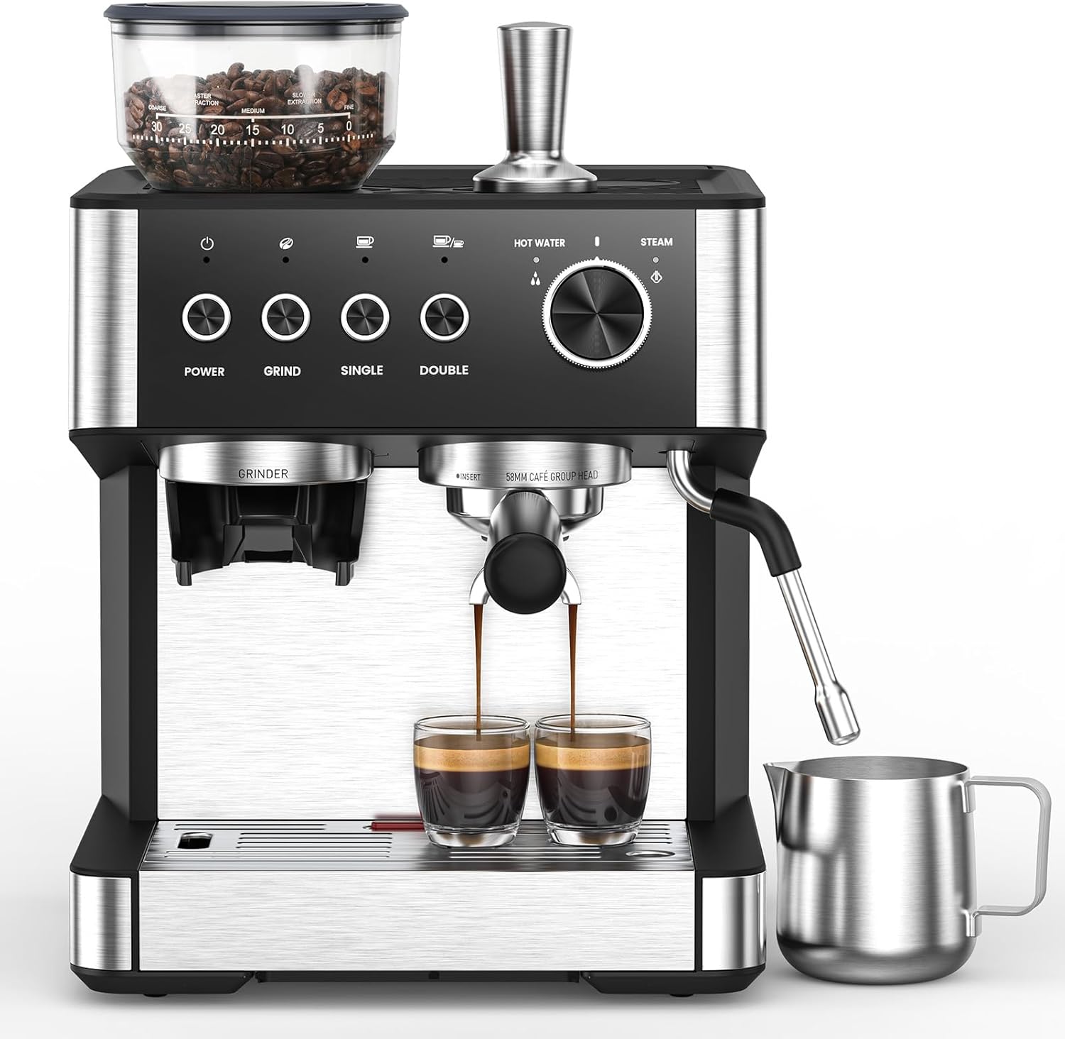 (2025 Upgrade) 20 Bar Espresso Machine with Built-in Anti-Clog Coffee Grinder
