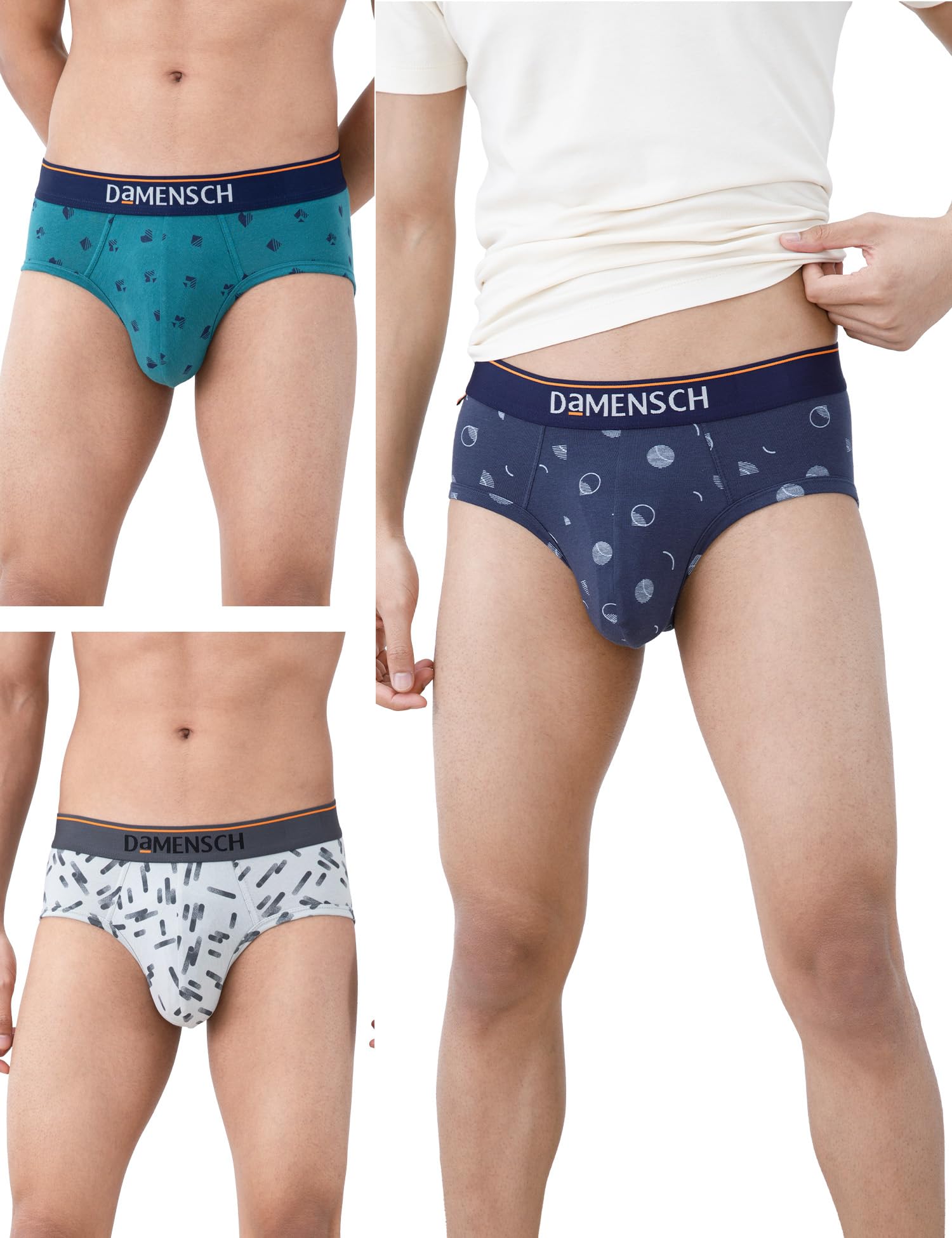 DAMENSCH Regular Fit Printed Cotton Blend Brief Underwear Anti-Bacterial Moisture Wicking Breathable Microfibre Waistband Stretchable Deo-Cotton Brief for Men