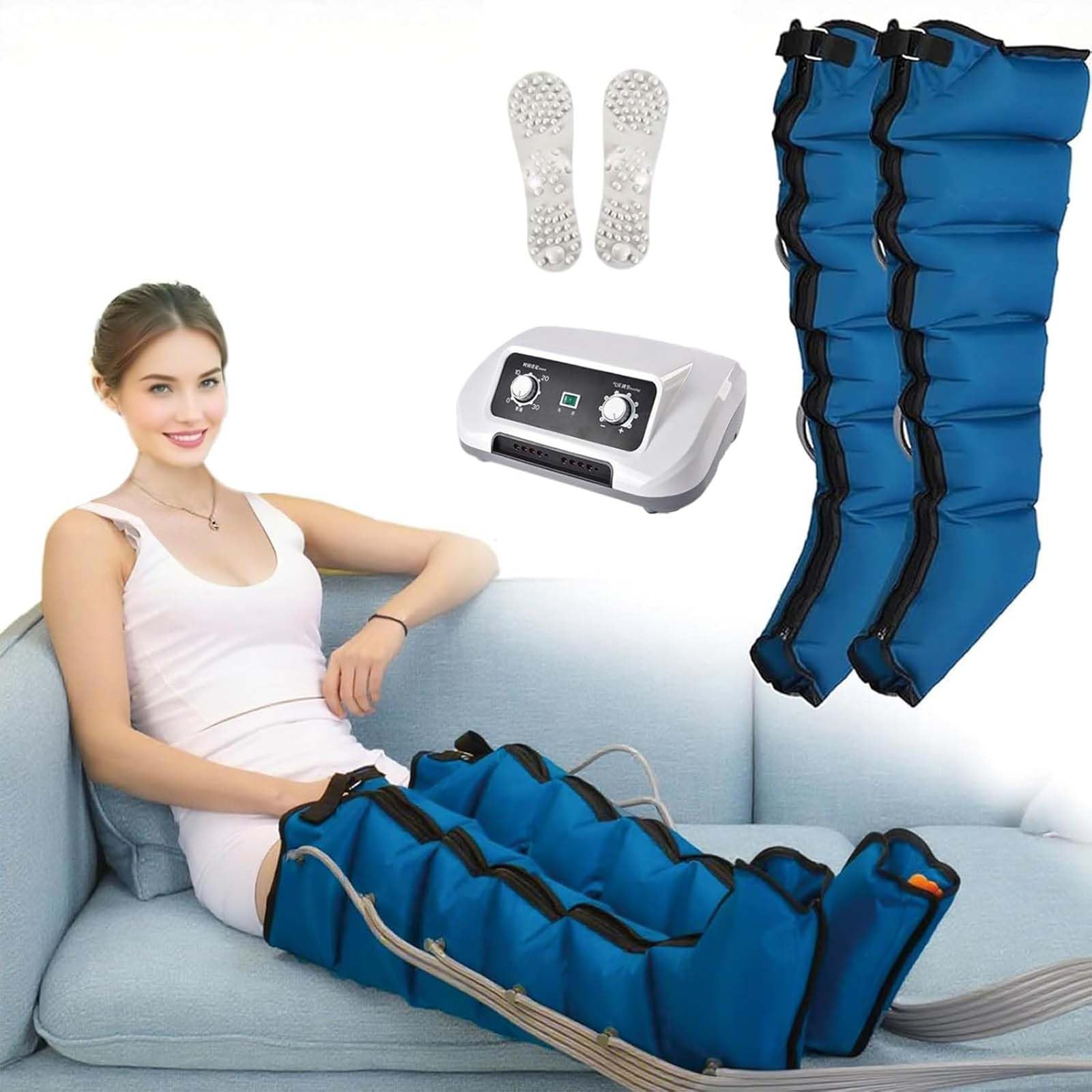 SXSLTSA Pressotherapy Machine For Home With 6 Cavities, Compression Boots Lipedema Legs Treatment, for Pain and Circulation, Pressotherapy and Lymphatic Drainage,Blue,2Legs