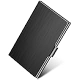 Metal Business Card Holder for Men & Women, Professional Stainless Steel Card Case for Business Cards, Slim Purse Name Card Holders with Interior Lining, Buckle Style Shut, Black