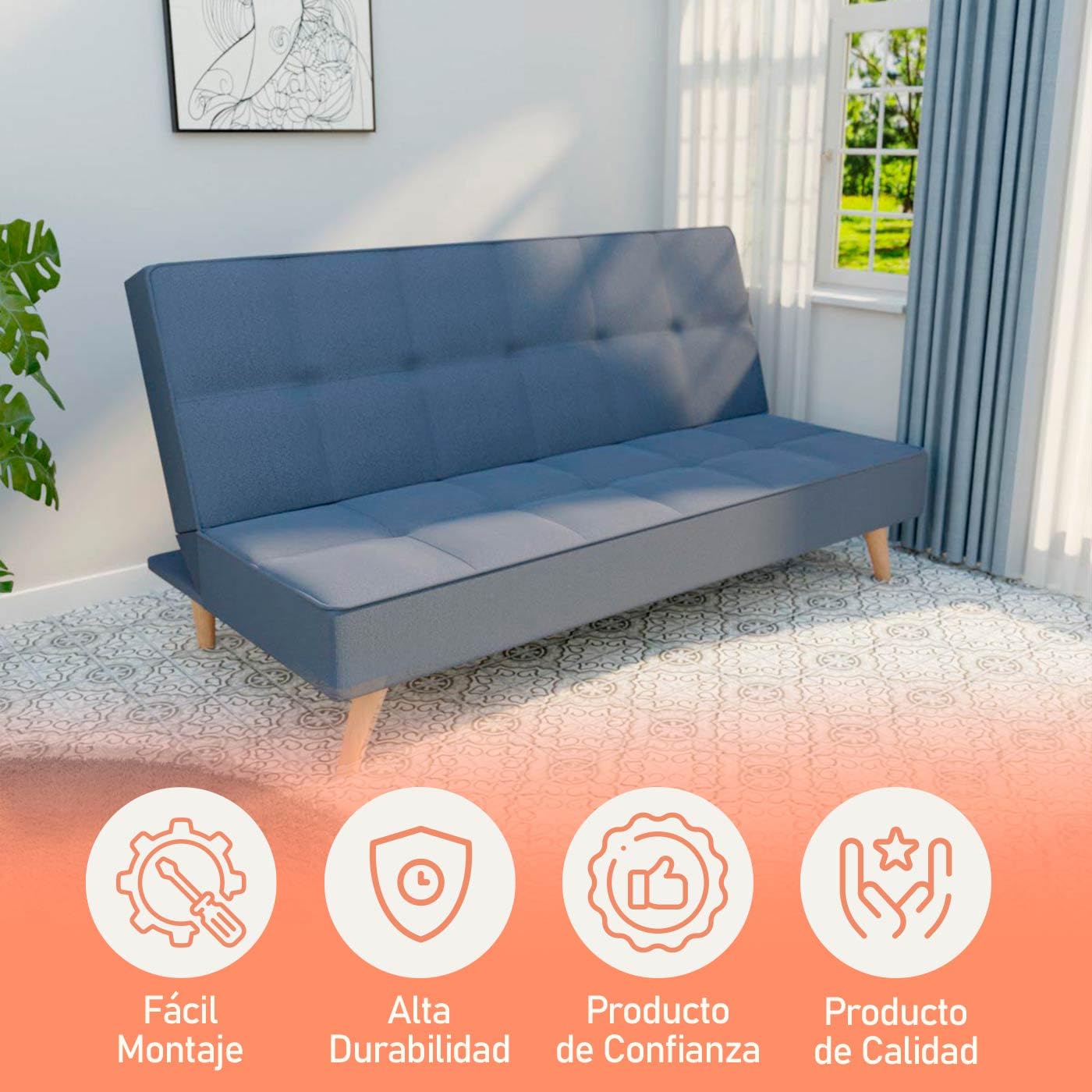amuéblate online - Sofá Cama Clic Clac Tipo Libro de 3 Plazas Modelo Pocket, Diseño Moderno, Práctico y Funcional, Confort Óptimo, Gris