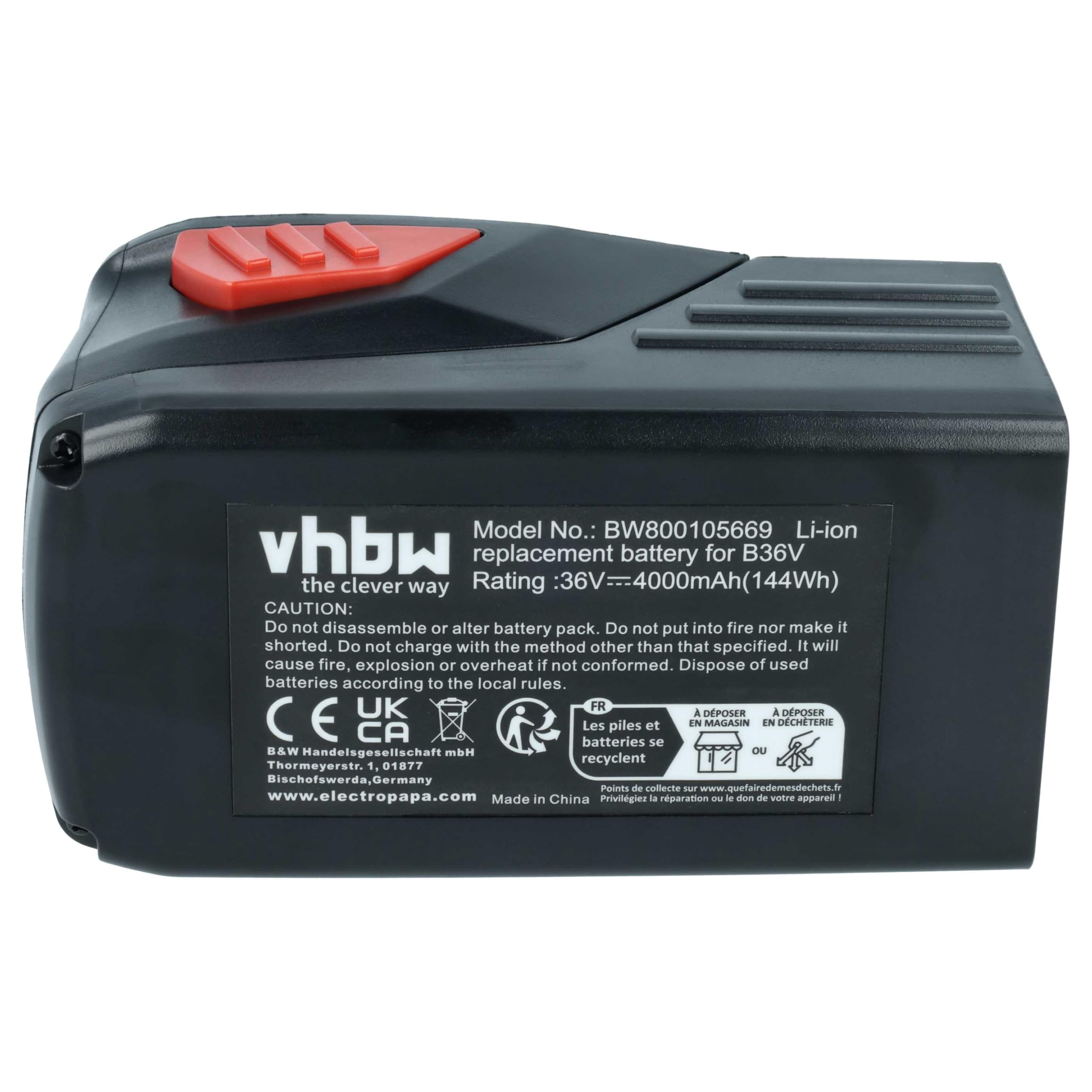 vhbw 2X batería reemplaza Hilti B36/5.2 para Herramienta (4000 mAh, Li-Ion, 36 V)