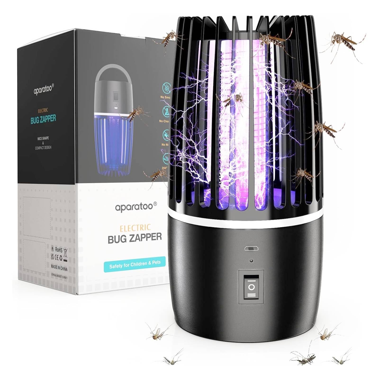 Lampada Antizanzare Elettrica, 4200V UV Zanzariera Elettrica Impermeabile IPX4, Lampada Anti Insetti Ricaricabile Trappola per Insetti, per Casa Giardino Interno Esterno Cucina