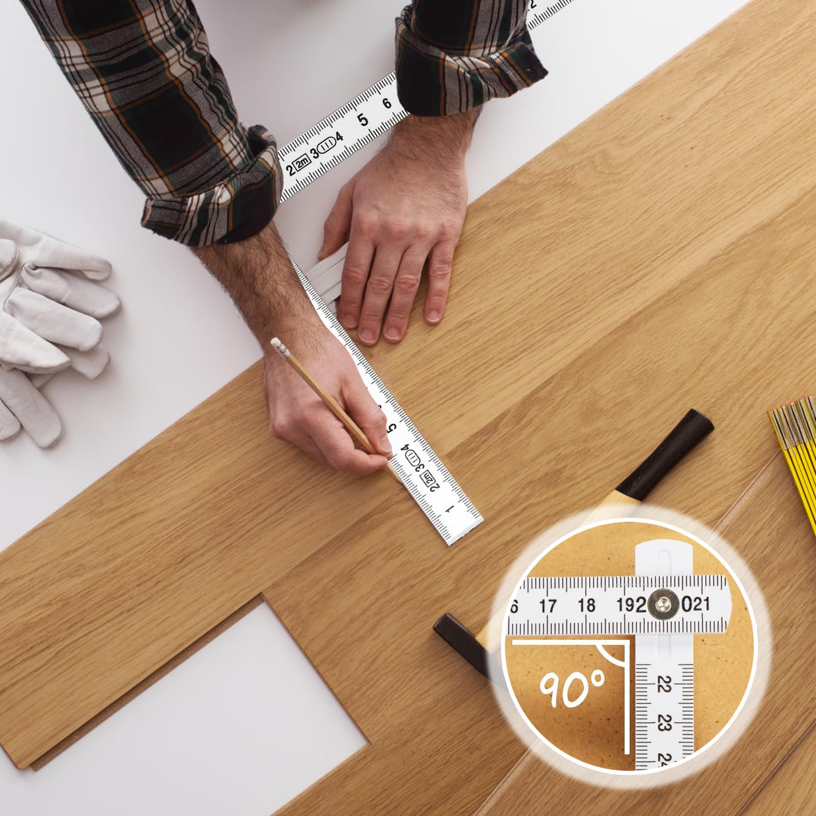 Metro Pieghevole in Plastica Mini 5 Pezzi 2 Metri Righello Articolato Bianco per Cantiere Scuola