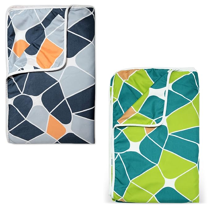Divine Casa Polyester All-Weather 120 GSM Printed Lightweight Reversible Design Set of 2 Single Bed AC Dohar Blanket - Blue and Green