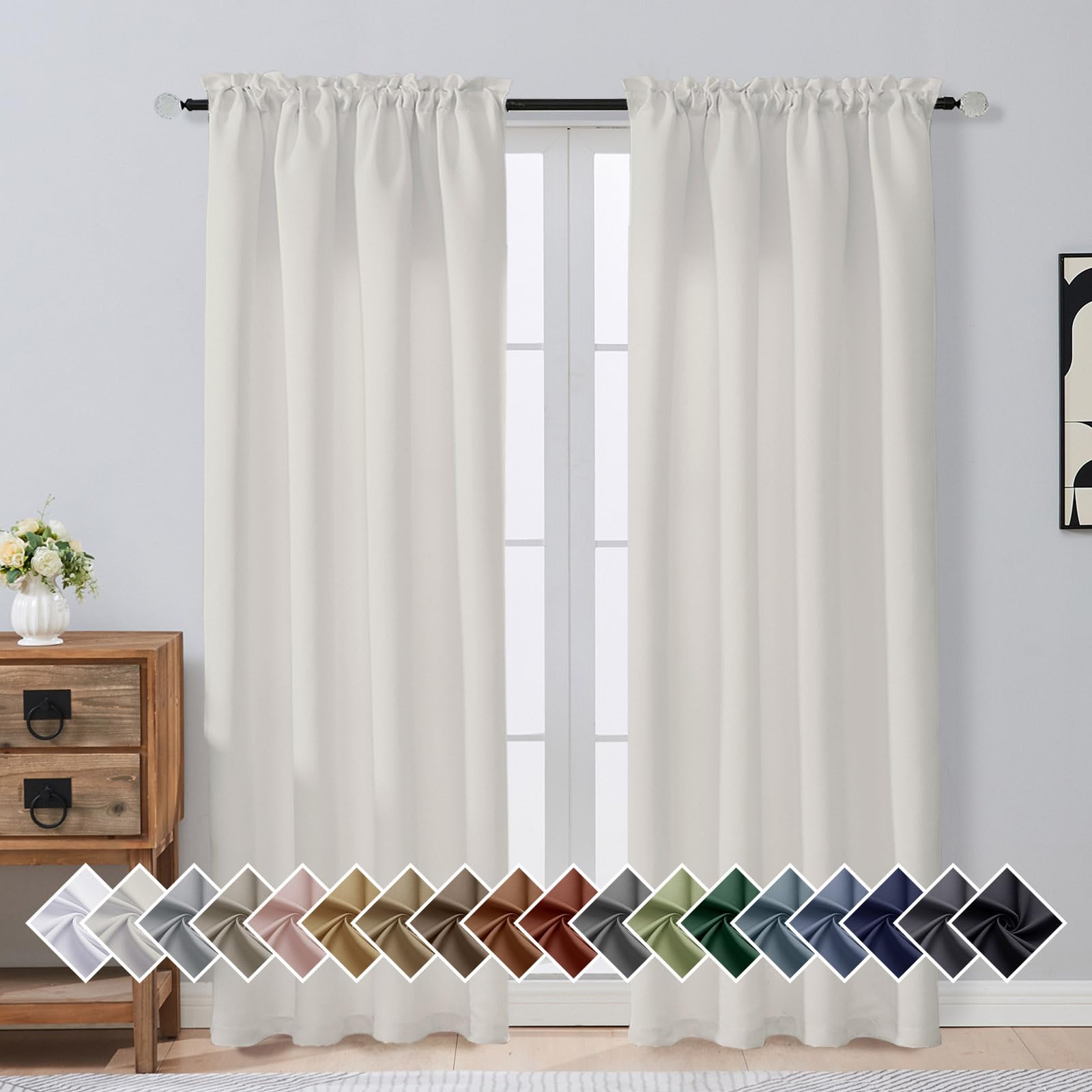 OVZME Natural Room Darkening Curtains for Bedroom 78 Inches Long 2 Panels, Thermal Insulated Energy Saving Blackout Curtains for Living Room, Dual Rod Pocket Blackout Drapes, 2x40Wx78L Inches