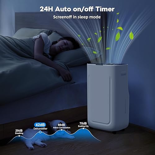 Miniatura 8 de Deshumidificador de 80 pintas para sótanos con tanque de agua grande de 6.5 litros, temporizador de 24 horas, bloqueo infantil, descongelación,