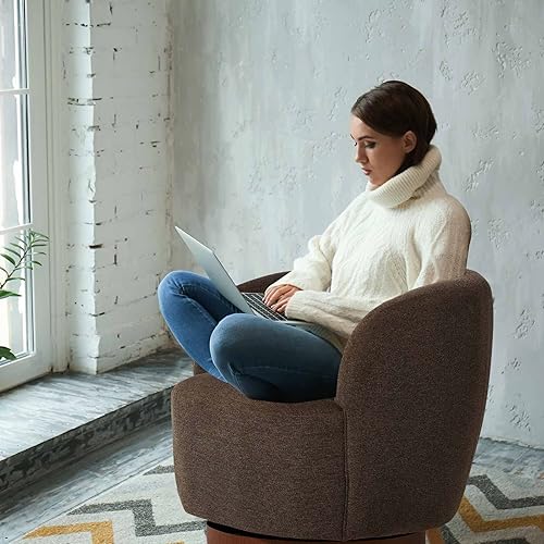 Miniatura 6 de Sepnine Silla giratoria moderna, sillón de sala de estar con respaldo curvado, silla de barril redondo tapizada de tela de lino para dormitorio