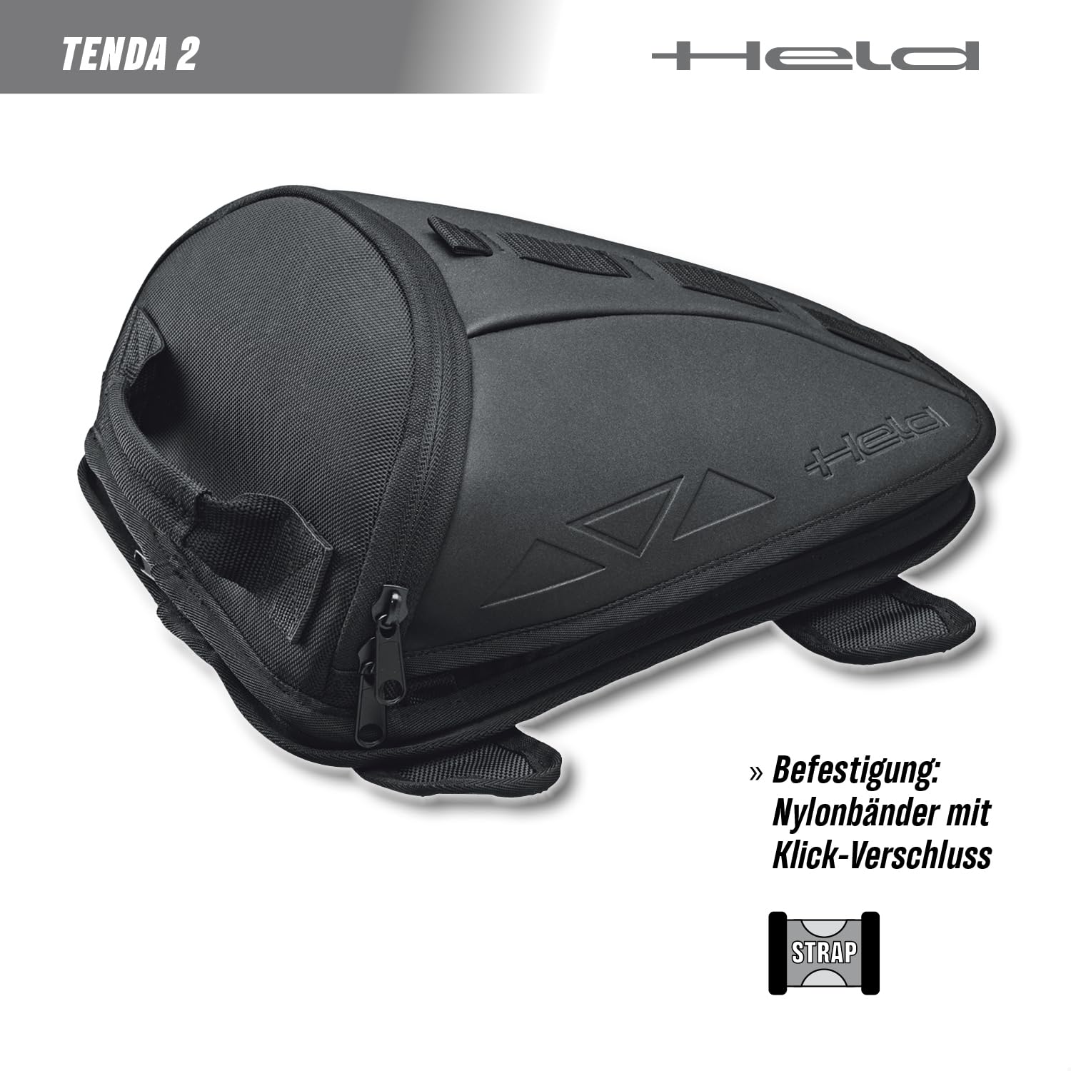 Held Tenda 2 Motorrad Hecktasche und Tankrucksack - vielseitige Tanktasche mit verstellbaren Schultergurte - 10L Volumen, Nylongewebe, 100% wasserdicht durch Regenhaube, Schwarz