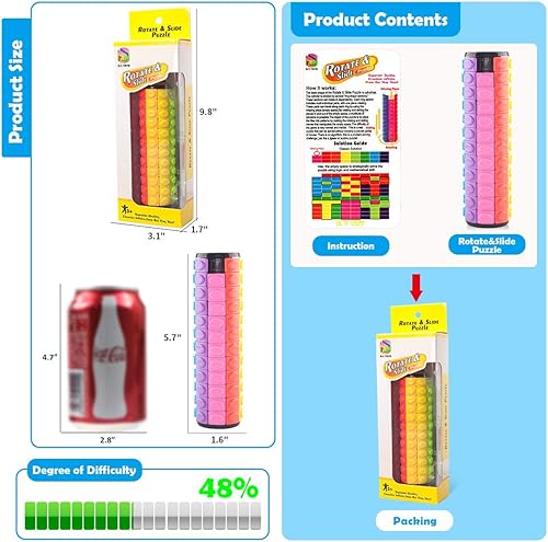 Miniatura 5 de R.Y.TOYS Rotate and Slide Puzzle, diseño de patente; juguetes para ansiedad (restaurar/crear) 8 colores, 12 capas, pieza para juego rápido