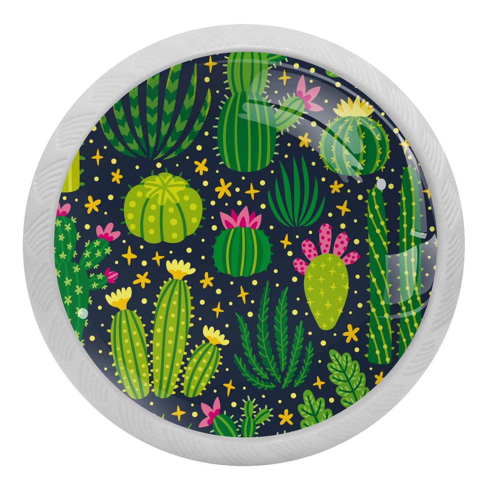 Boutons de tiroir cactus en verre 35mm pour commode et cuisine moderne (Lot de 4 poignées ronds)