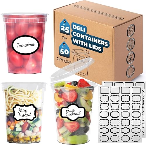 32 oz Deli Containers with Lids, 25-Set