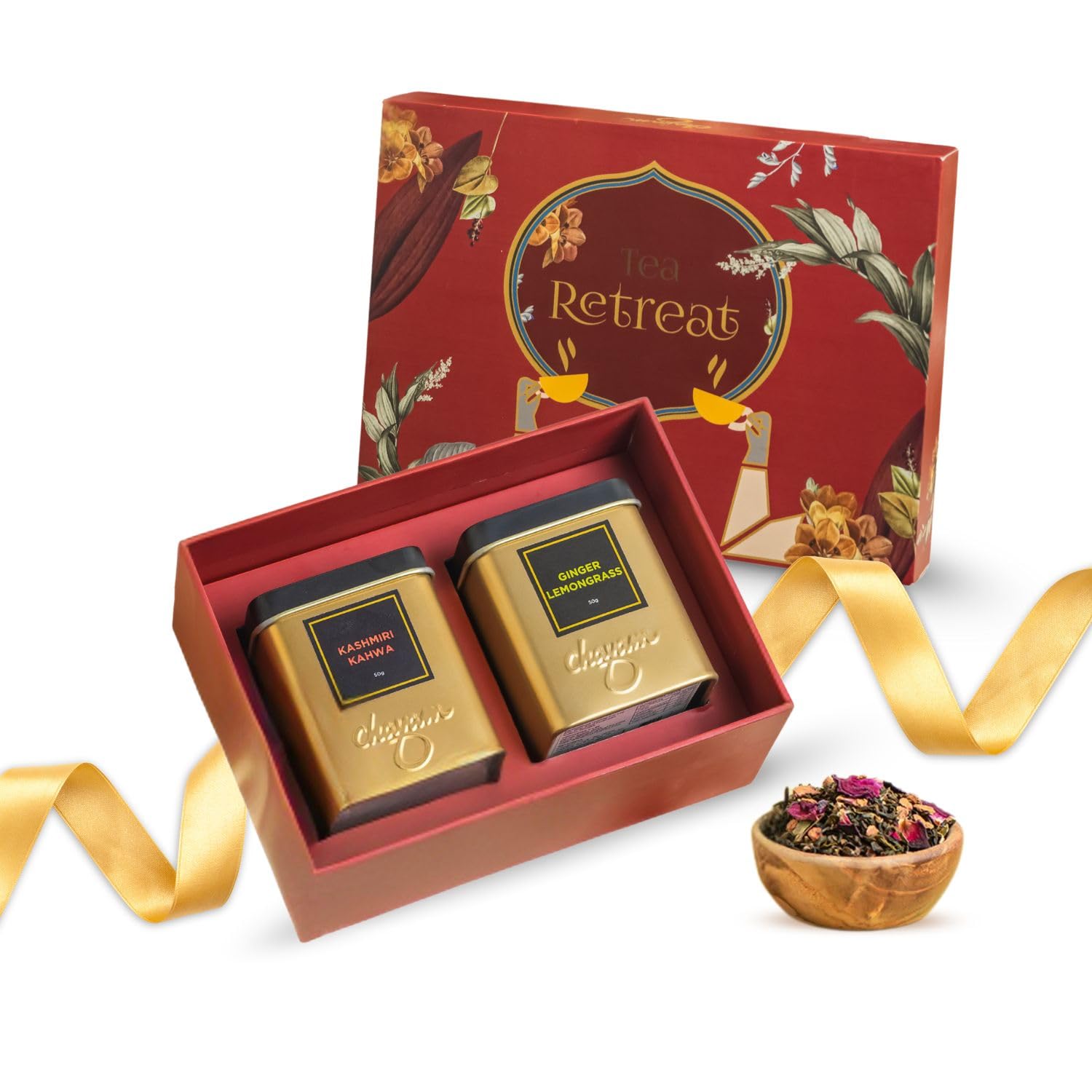 CHAYAM Tea Retreat Premium Tea Gift Box | Wellness Tea Gift Set | Kashmiri Kahwa 50g & Ginger Lemongrass 50g | Perfect for Gifting, Celebrations & Relaxation