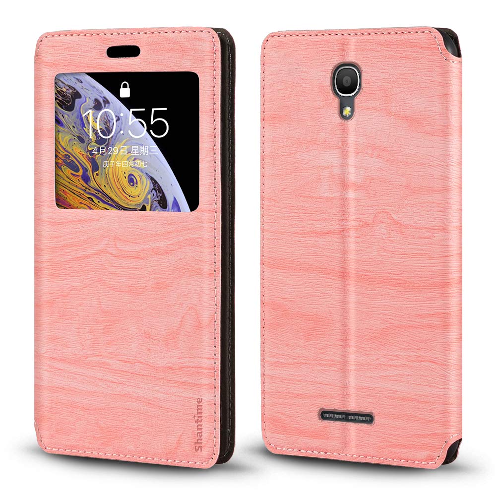 ShantimeAlcatel Pop 4+ Case, Wood Grain Leather Case with Card Holder and Window, Magnetic Flip Cover for Alcatel Pop 4 Plus