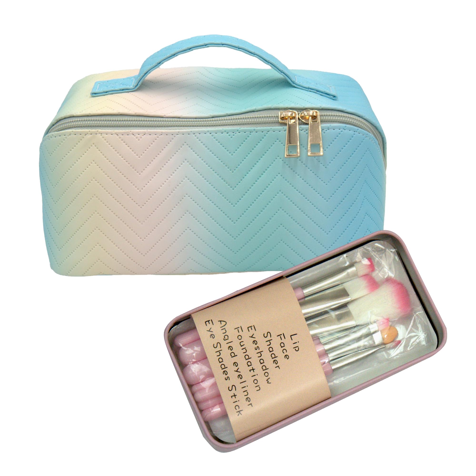 Neceser Maquillaje Mujer Impermeable Gran Capacidad con Separadores y Asa, Bolsa de Maquillaje para Viaje, Bolsa De Aseo + Set de Pinceles Maquillaje, Estuche Guarda Maquillaje