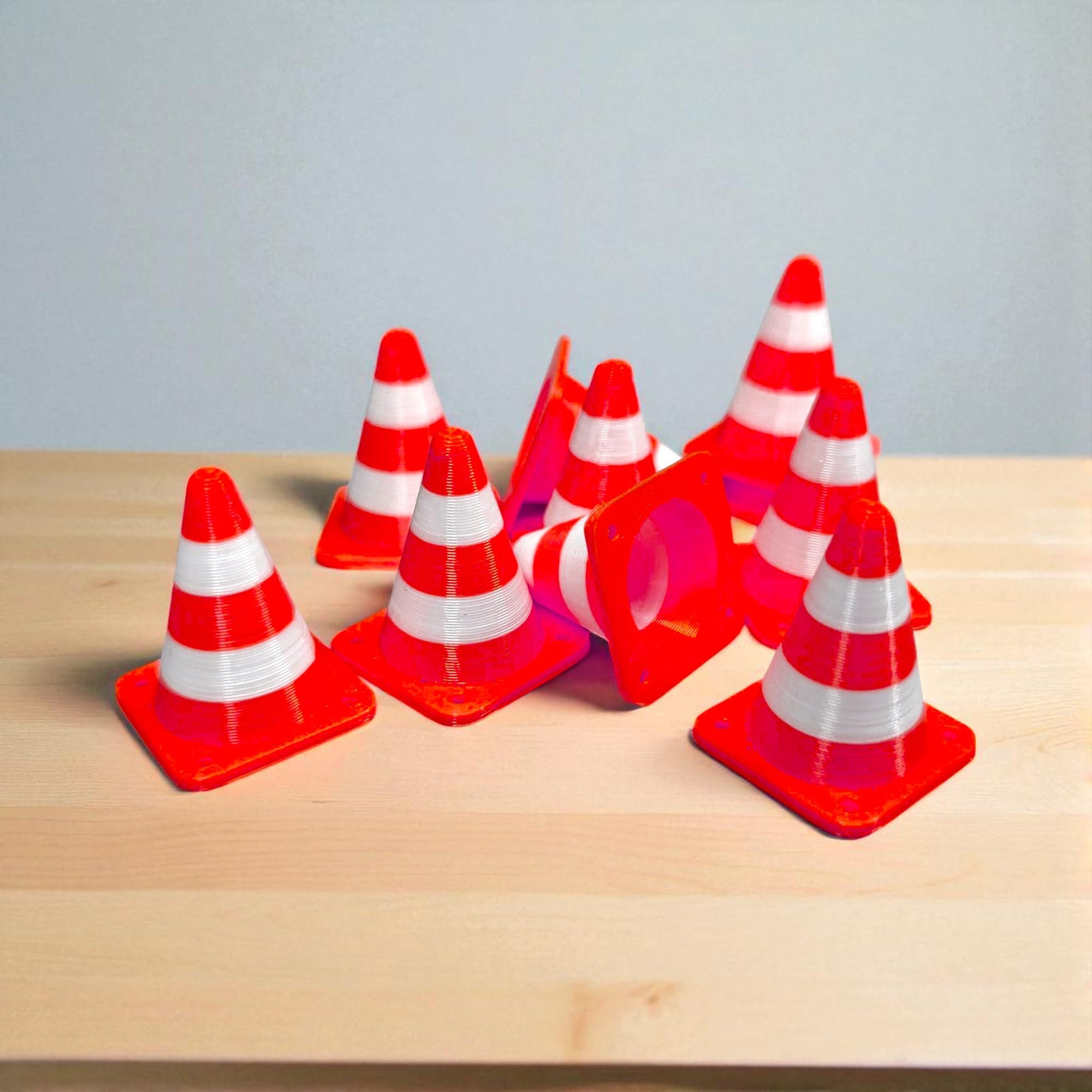 Sentosa Miniature Traffic Cones, Size 2.5 cm (25mm), Red with White Strips, Stackable, Pack of 10, Miniature Diorama 1