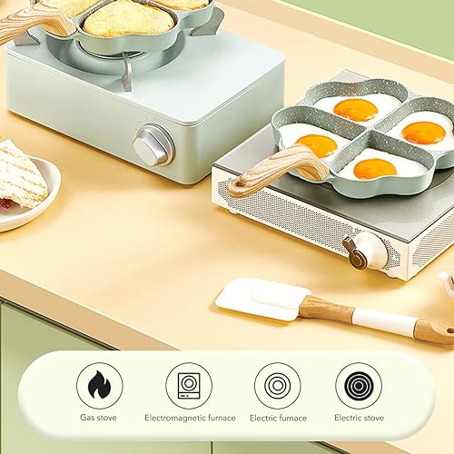 Miniatura 8 de Sartén para huevos, sartén para tortillas, sartén antiadherente en forma de corazón, 4 tazas, uniforme para panqueques con asa para cocina (verde)