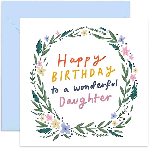 Old English Co. - Tarjeta de felicitación de feliz cumpleaños con diseño de corona floral para hija, deseos de cumpleaños para ella, de mamá, papá,