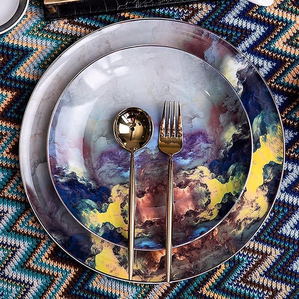Speiseteller-Set, 56-teiliges Tafelgeschirr-Set, amerikanisches leichtes Luxus-Teller- und Schüssel-Set, Keramik-Bone-China, hochwertige Geschirr-Sets für 10 Personen
