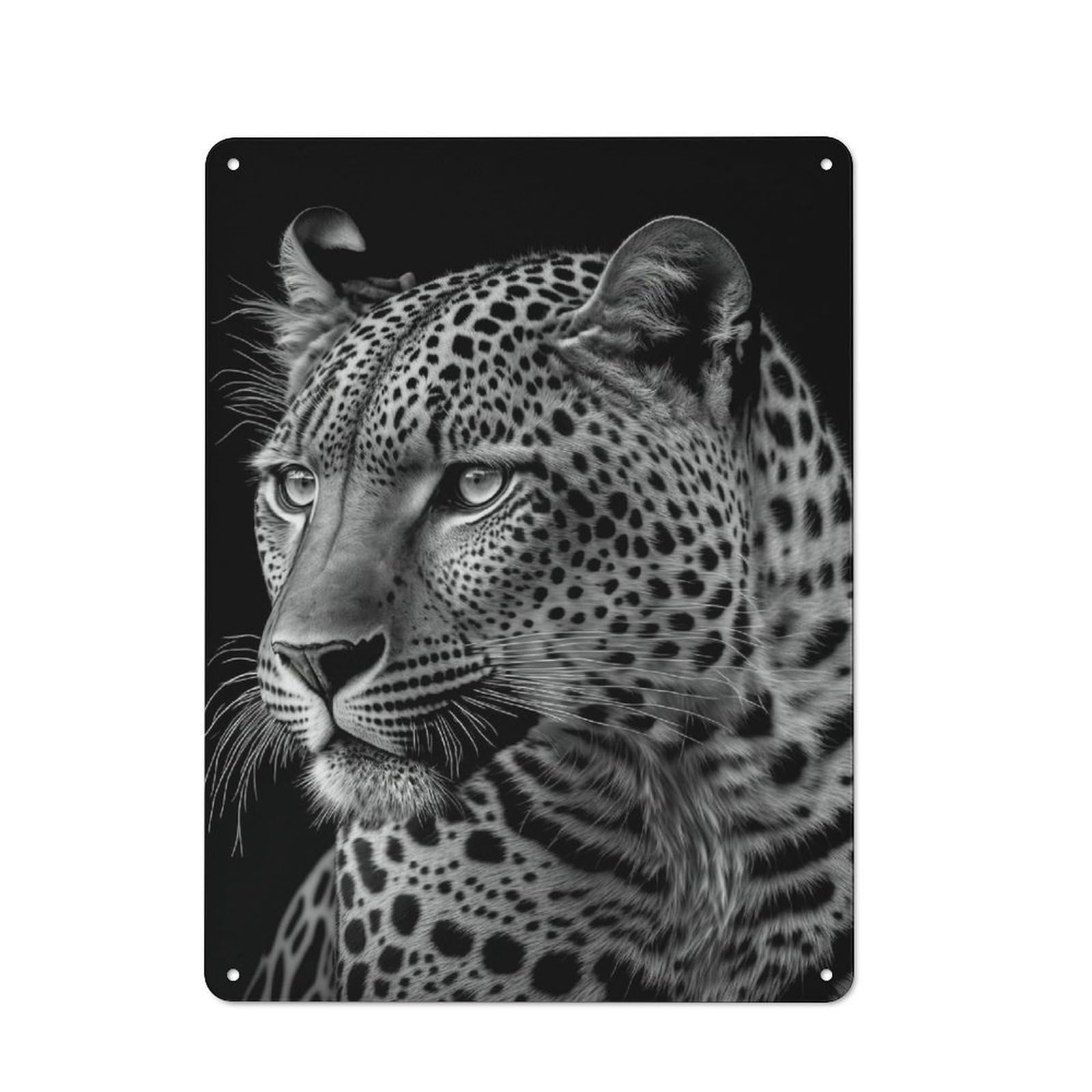 Tin Wall Sign with Portrait of A Leopard Design 40x30cm, Cosy Cafe Wall Decor for Kitchen, Cafe, Pantry Or Dining Room