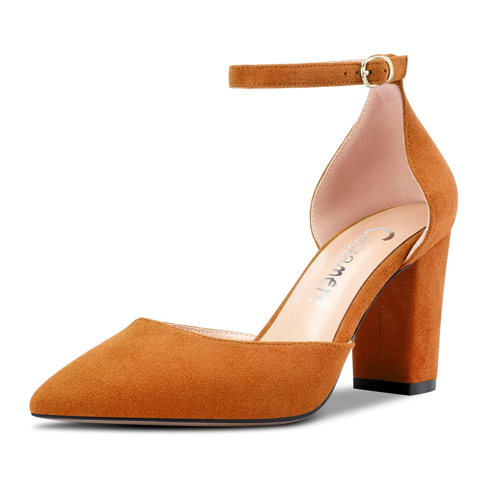 Castamere Donna Chunky Blocco Alto High Tacco Heel a Punta Pumps Cinturino alla Caviglia Fibbia da Matrimonio Feste Sexy 8.5 CM Heels